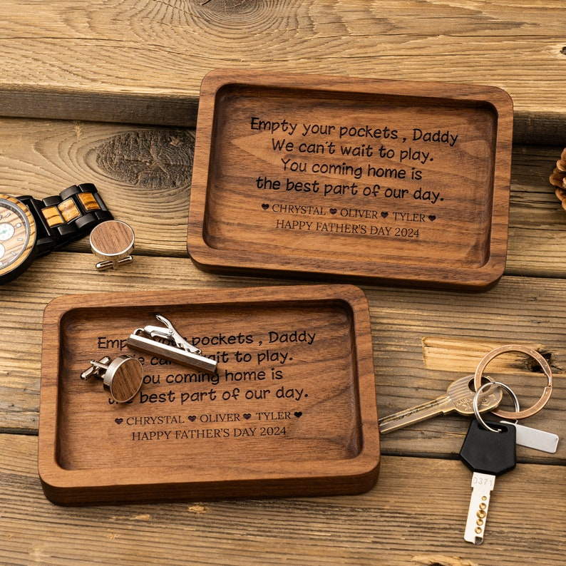 Empty your Pockets Daddy - Custom Engraved Wood Tray, Father's Day Gift for Dad, Custom Wood Catchall, Personalized Valet Tray for Men