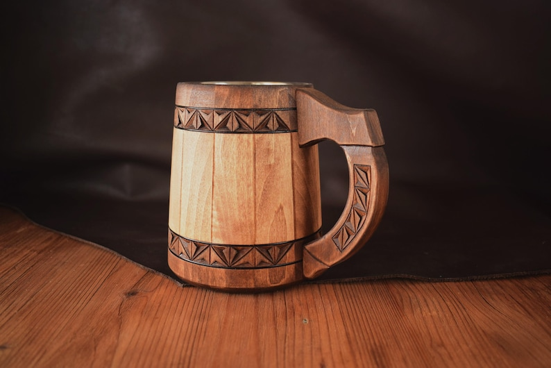 EXCLUSIVE hand carved wooden mug Groom Best man Groomsman gift viking tankard 5 anniversary for him Christmas Dad Husband personalize gift