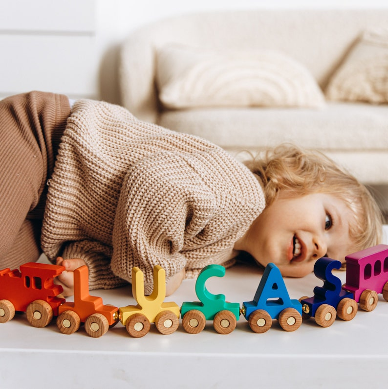 Personalized Train | Train Name With Magnets First Birthday Gift Baby Toys Wooden Train With Railway Fidget Toys For Kids Nursery Decor