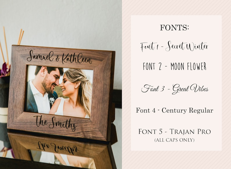 Engraved Wood Frame - Custom Personalized Walnut Photo Frame, 5th Anniversary, Picture Print Display Engagement Wedding Gift for Bride Groom