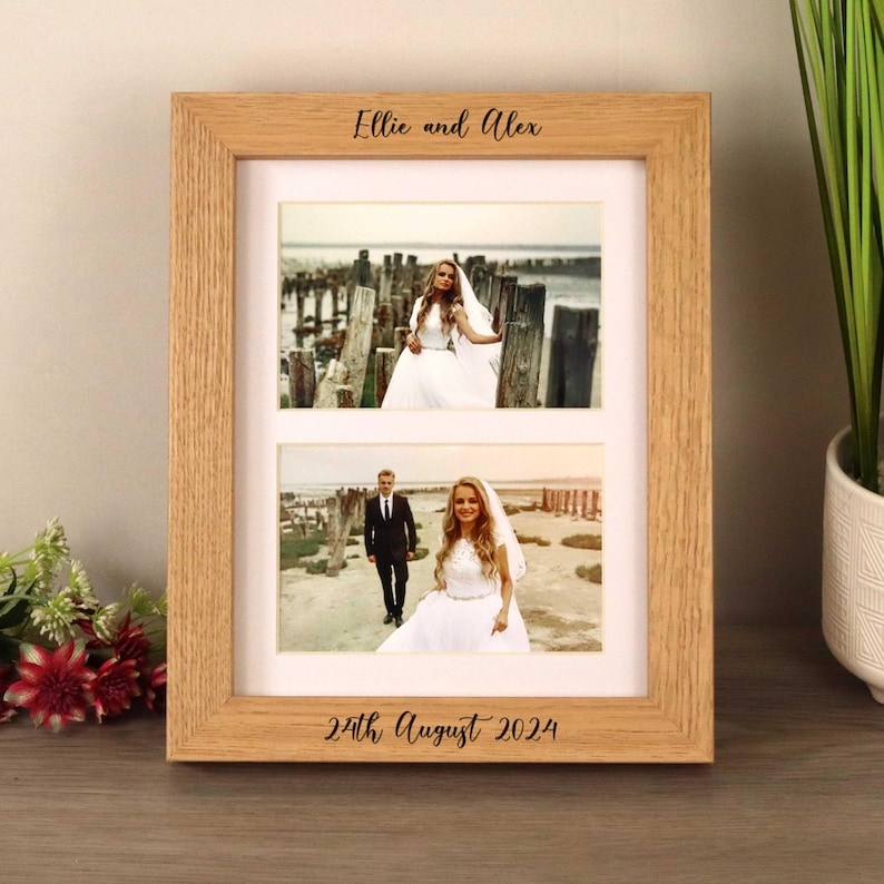 Personalised Solid Oak Double Photo Frame With Mount