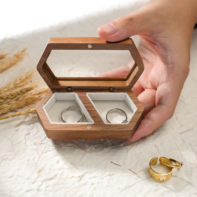 Personalized Wedding Ring Box, Custom Wood Ring Box, Ring Box Holder, Proposal Ring Box, Double Slot Ring Bearer Box, Wood Two Ring Box