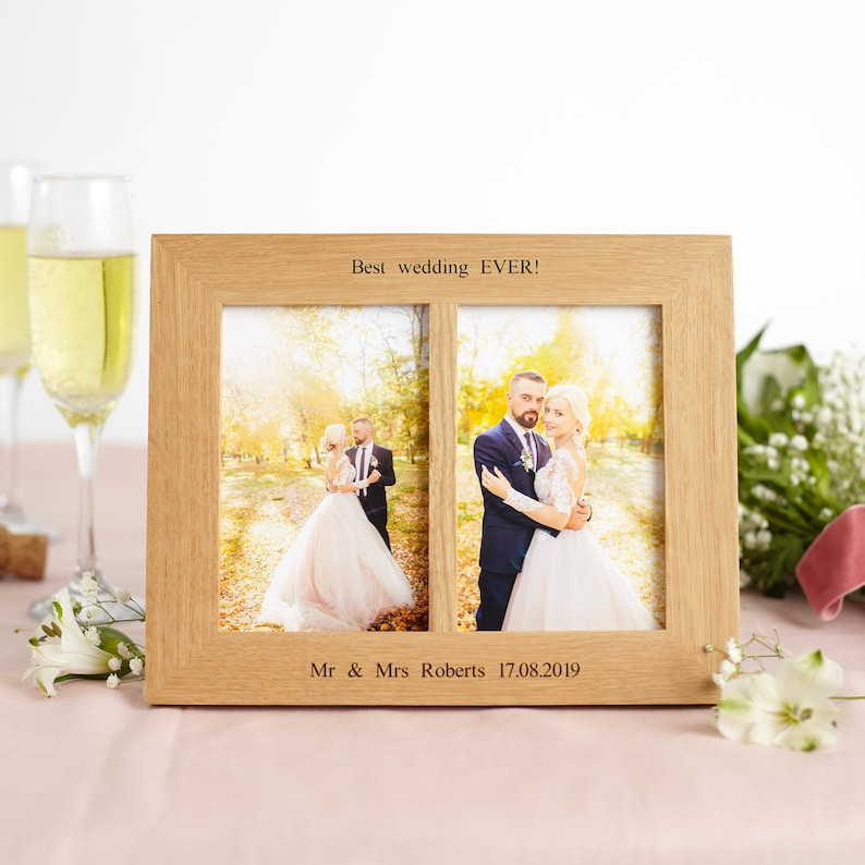 Oak Double Aperture 6"x4" or 7"x5" Personalised Photo Frame / Wedding Photo Frame / Gifts for Couples Frame / Split Photo Frame