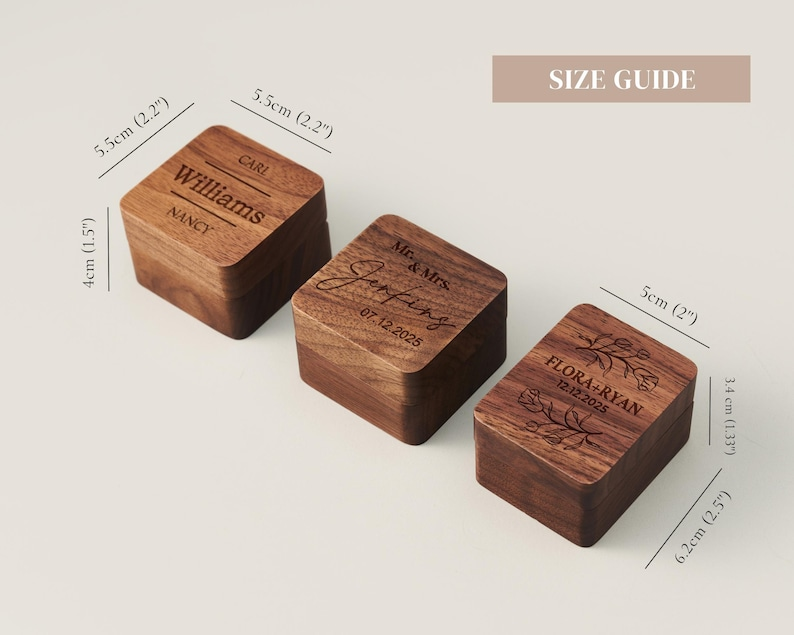 Personalized Engraving Wooden Ring Box, Proposal Engagement Ring Box with Name, Wedding Ring Bearer, Anniversary Gift, Engrave Ring Box