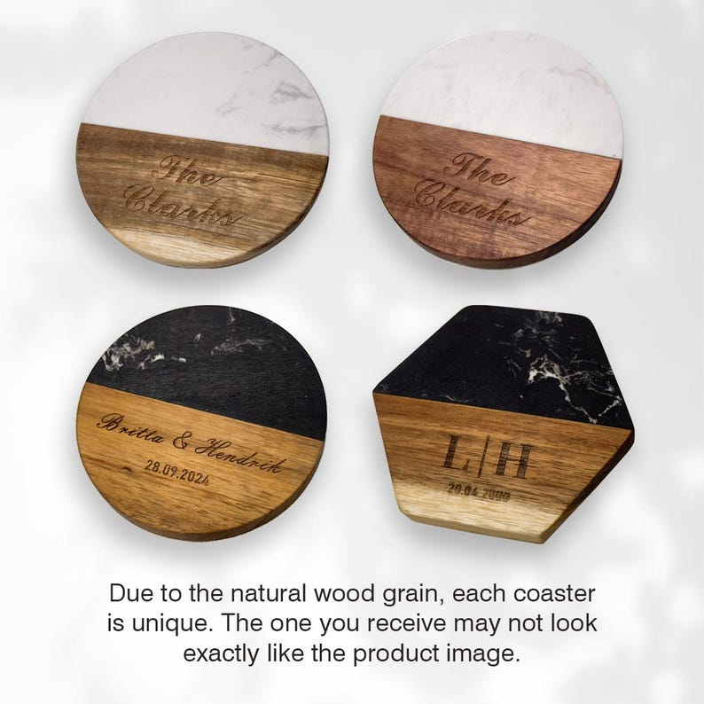 Personalized Family Names Coaster, Custom Marble Wooden Coaster, Wedding Favors Bulk Engraved Coasters, Engagement/Wedding/Housewarming Gift