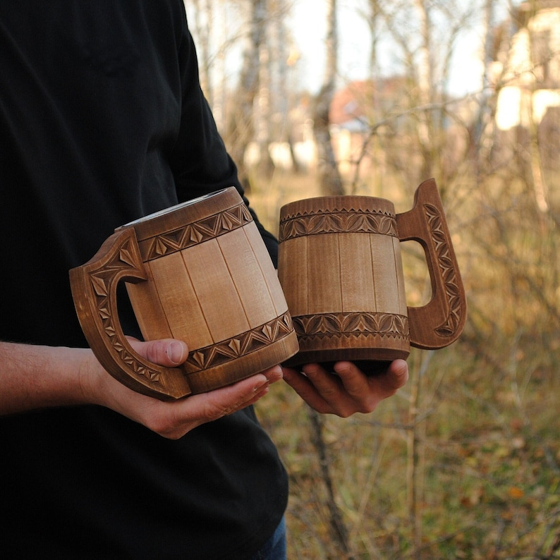 EXCLUSIVE hand carved wooden mug Groom Best man Groomsman gift viking tankard 5 anniversary for him Christmas Dad Husband personalize gift
