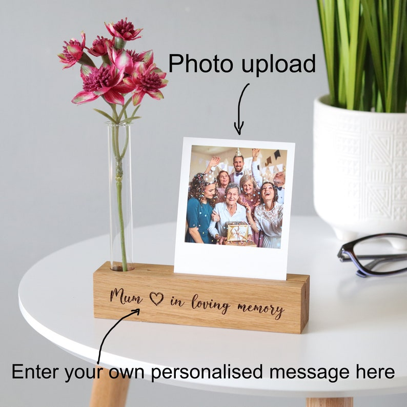 In Loving Memory Personalised Photo Block with Print and Stem Vase