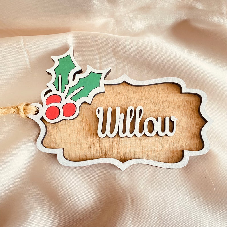 Personalised Christmas Holly Stocking Tags