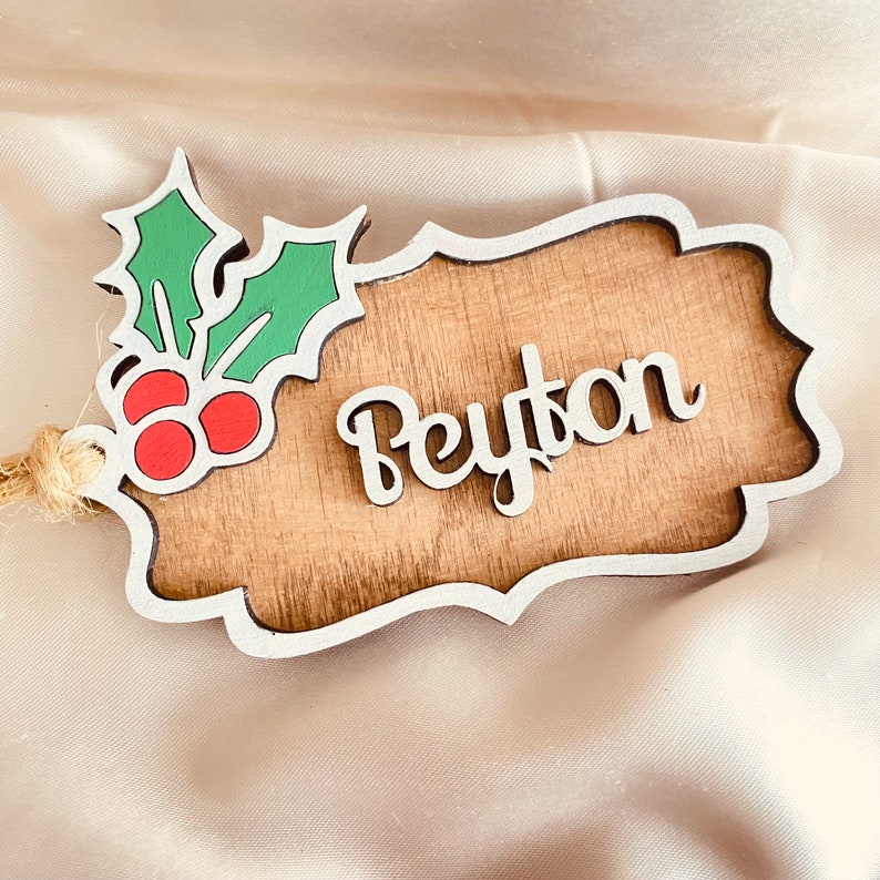 Personalised Christmas Holly Stocking Tags