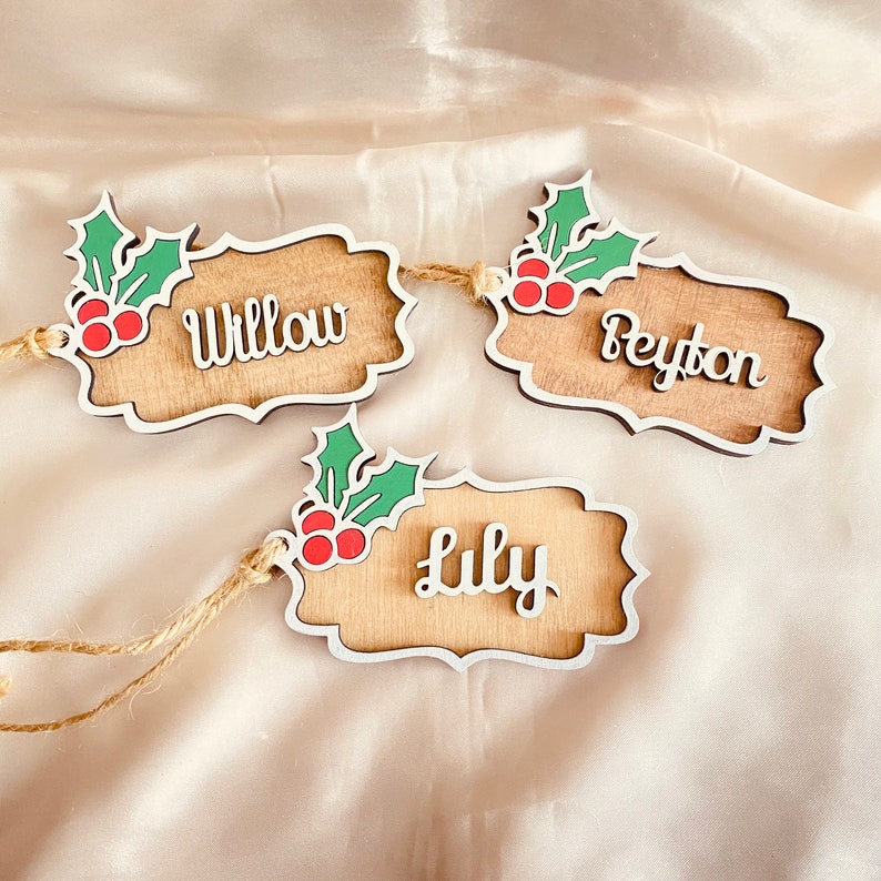 Personalised Christmas Holly Stocking Tags