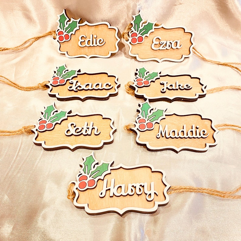 Personalised Christmas Holly Stocking Tags