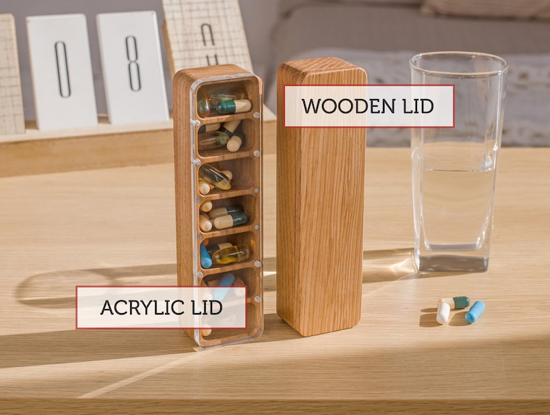 7 Day Pill Box For Purse With Custom Name, Wooden Pill And Vitamin Organizer, Birth Control Case, Small Pill Container And Trinket Box Gift