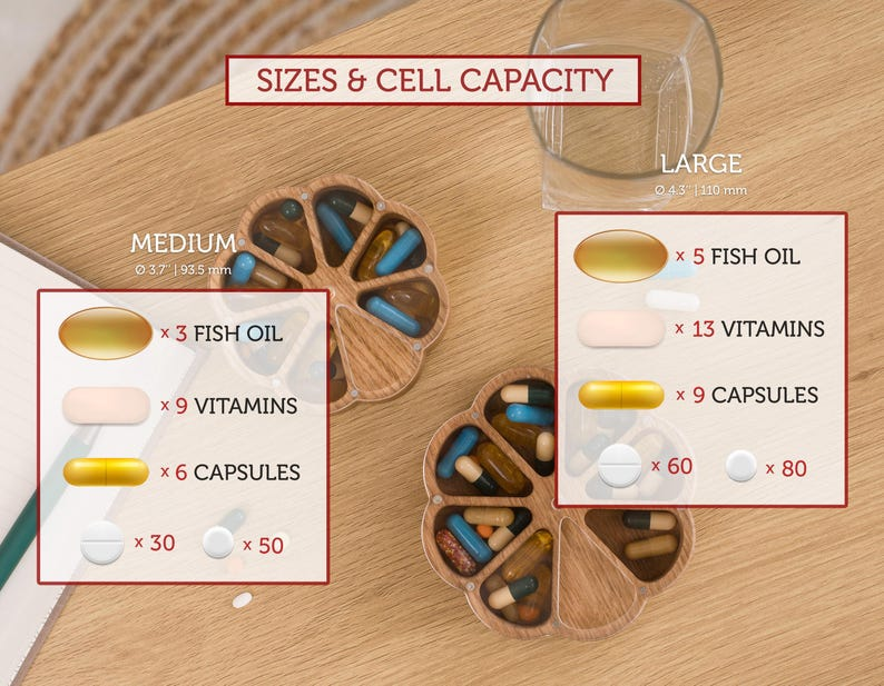 Wooden Pill Case 7 Day, Daily Pill Organizer, Pill Container, Weekly Pill Box, Vitamin Organizer