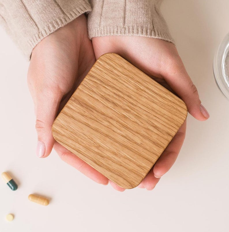 Wooden Daily Pill Box 7 Day Pill Organizer, Custom Pill Container With Medication Tracker, Weekly Pill Case, Mini Trinket Box