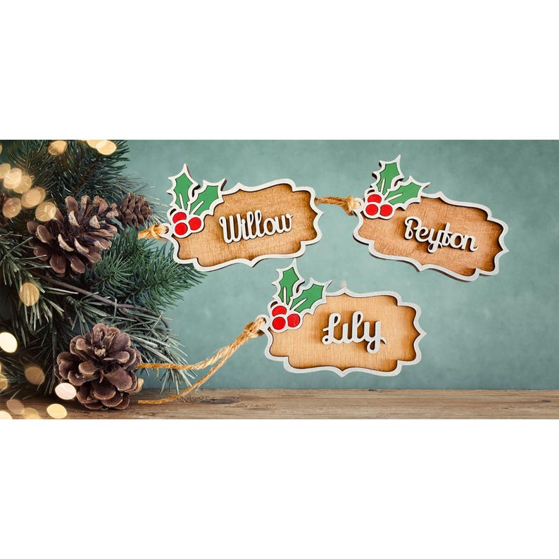 Personalised Christmas Holly Stocking Tags