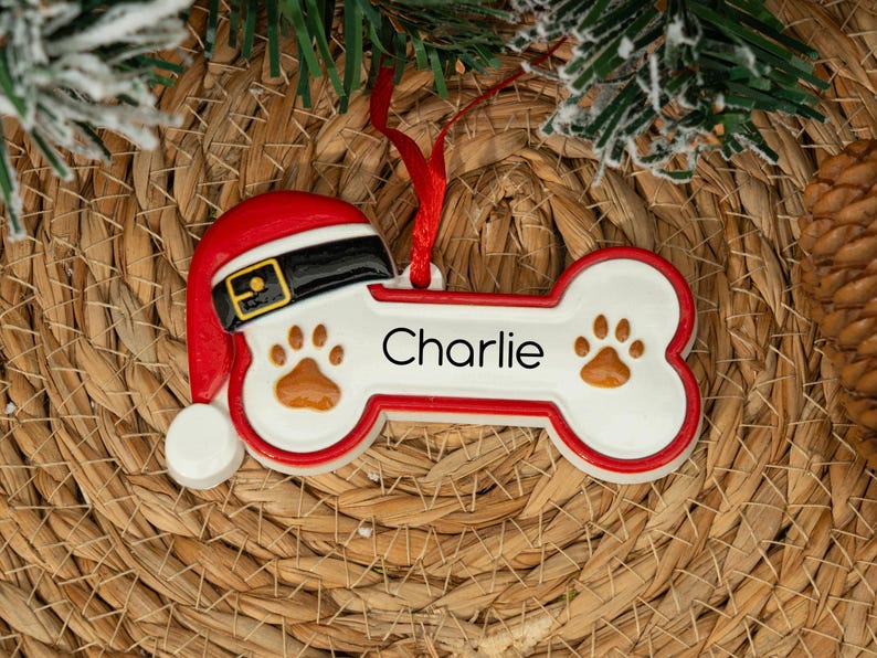 Custom Dog Paw Ornament,Personalized Pet Bone Xmas Decoration, New Puppy Gift 2025,Resin Christmas Tree Ornament for Dog Owner, Pet Keepsake