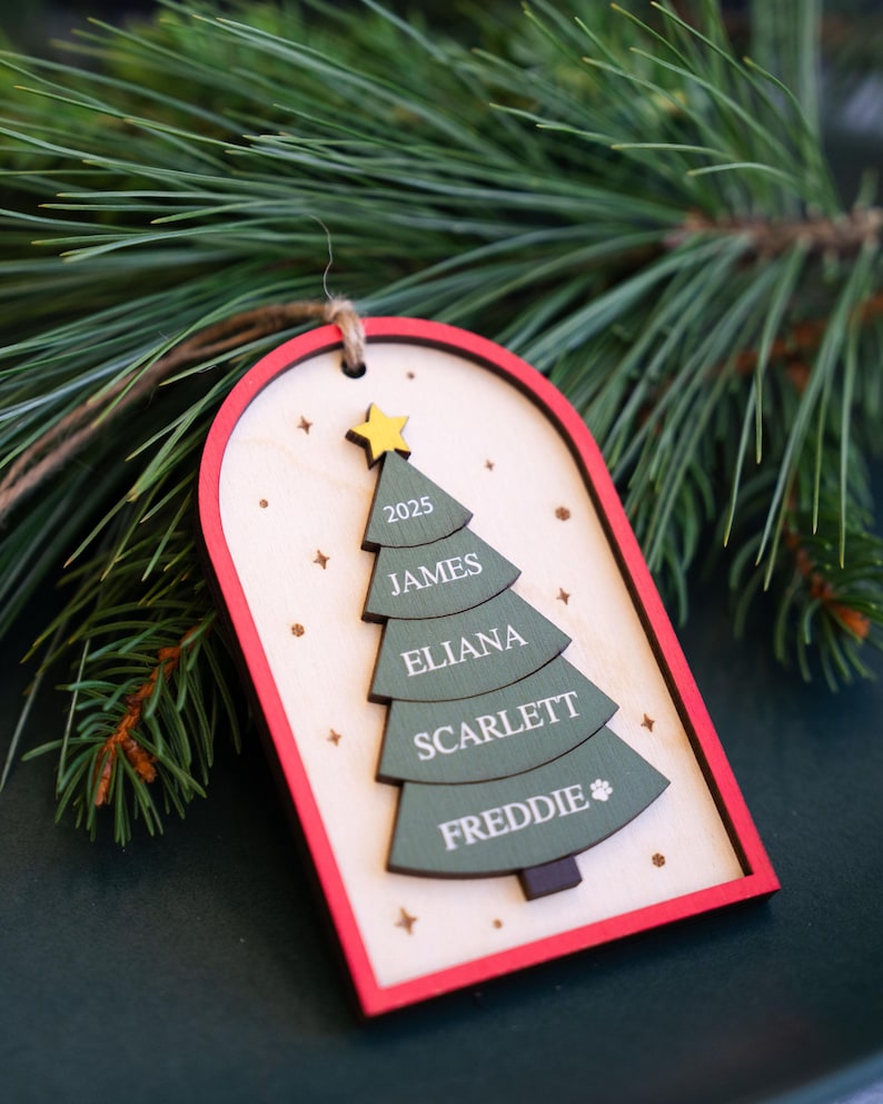 Family Christmas Ornament - 2025 Personalized 3D Ornament With Names - Christmas Tree Ornament