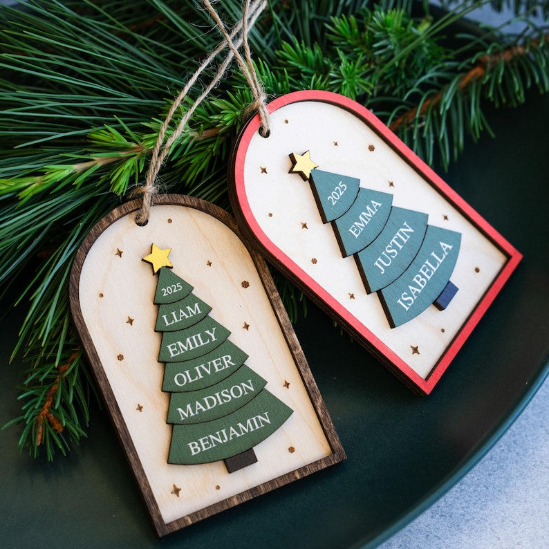Family Christmas Ornament - 2025 Personalized 3D Ornament With Names - Christmas Tree Ornament