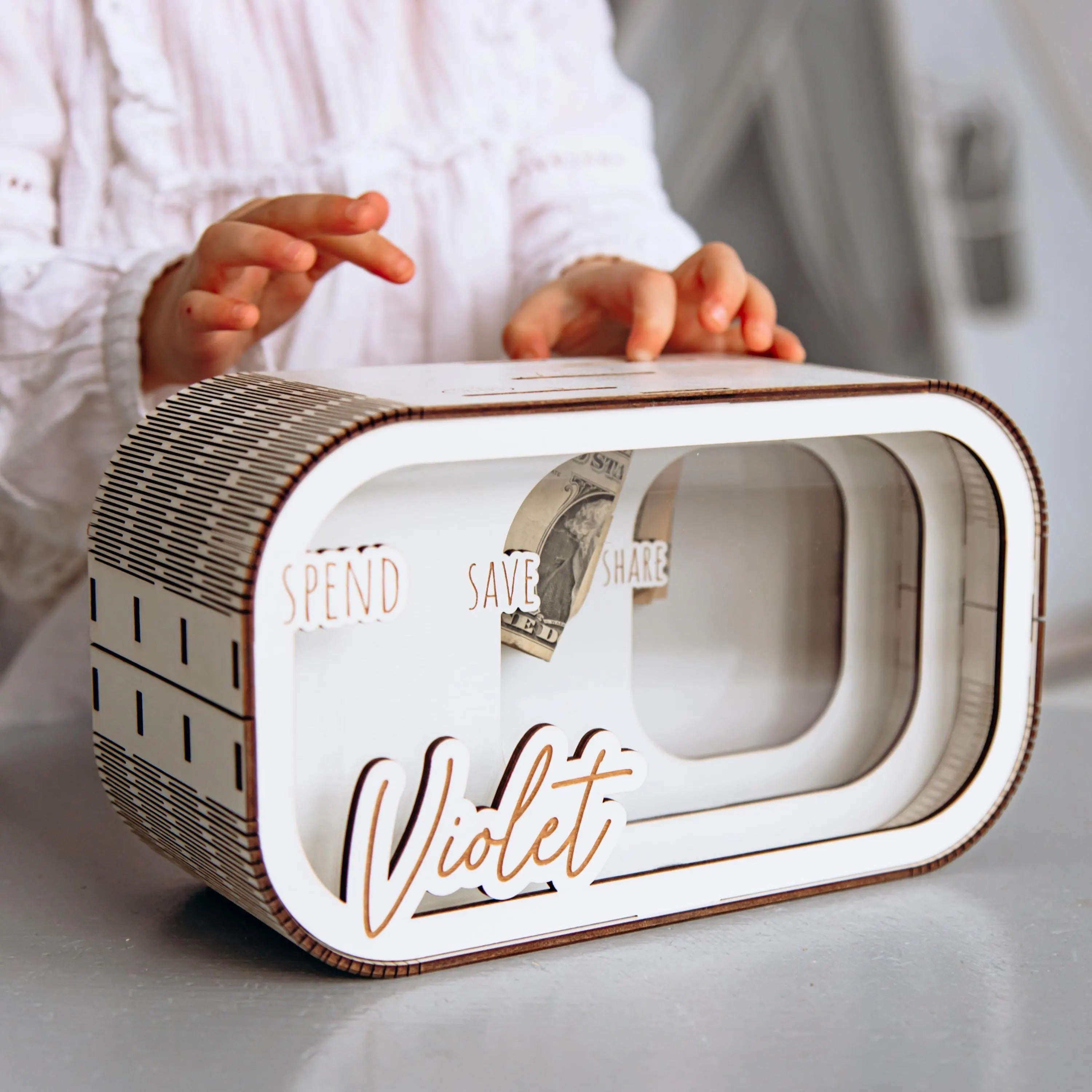 Personalized Wooden Piggy Bank: Montessori Savings Box for Kids