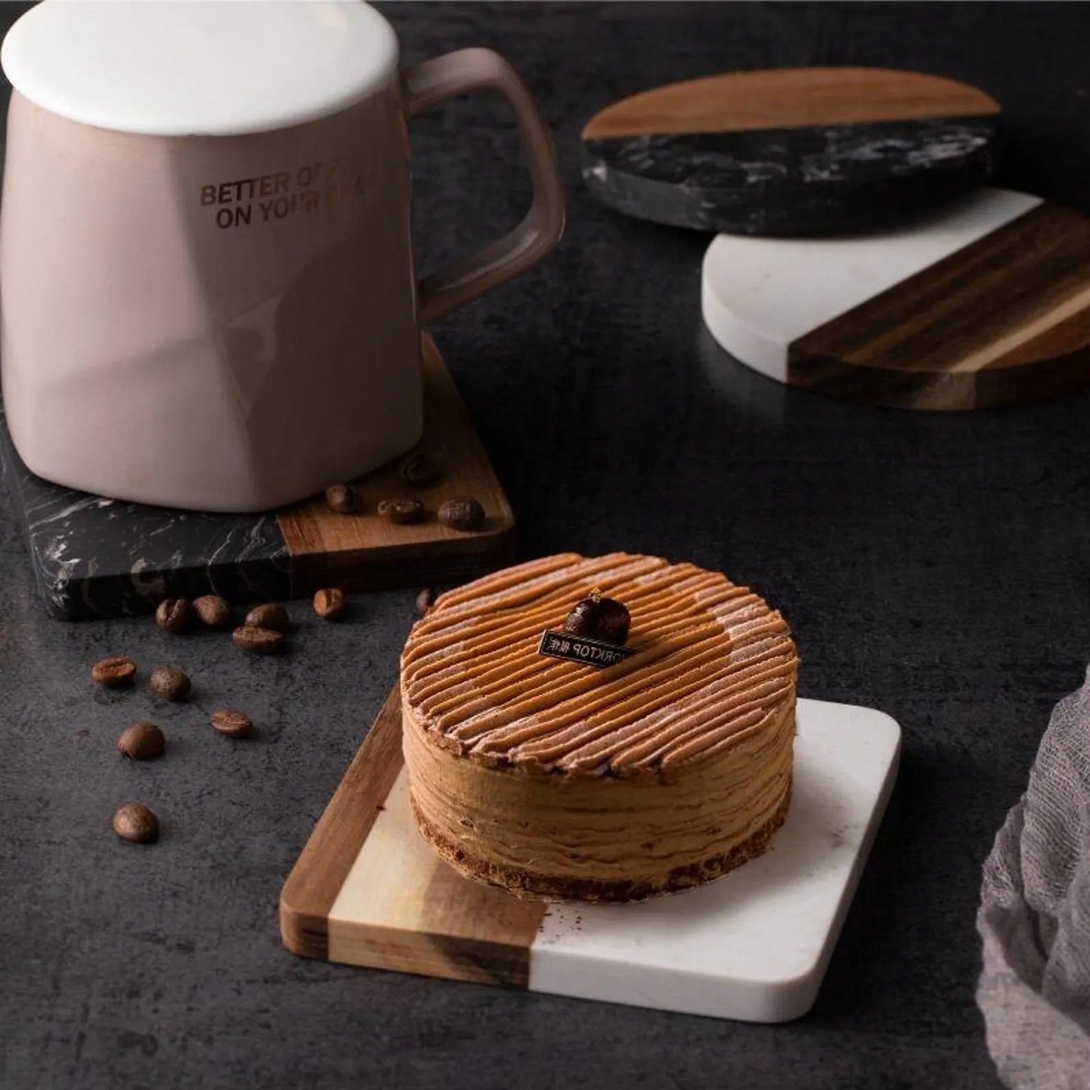 Marble and Wood Coasters Personalized Housewarming Gift, Realtor Closing Gift, Custom Coasters Set With Holder, Wedding Gift for Couple