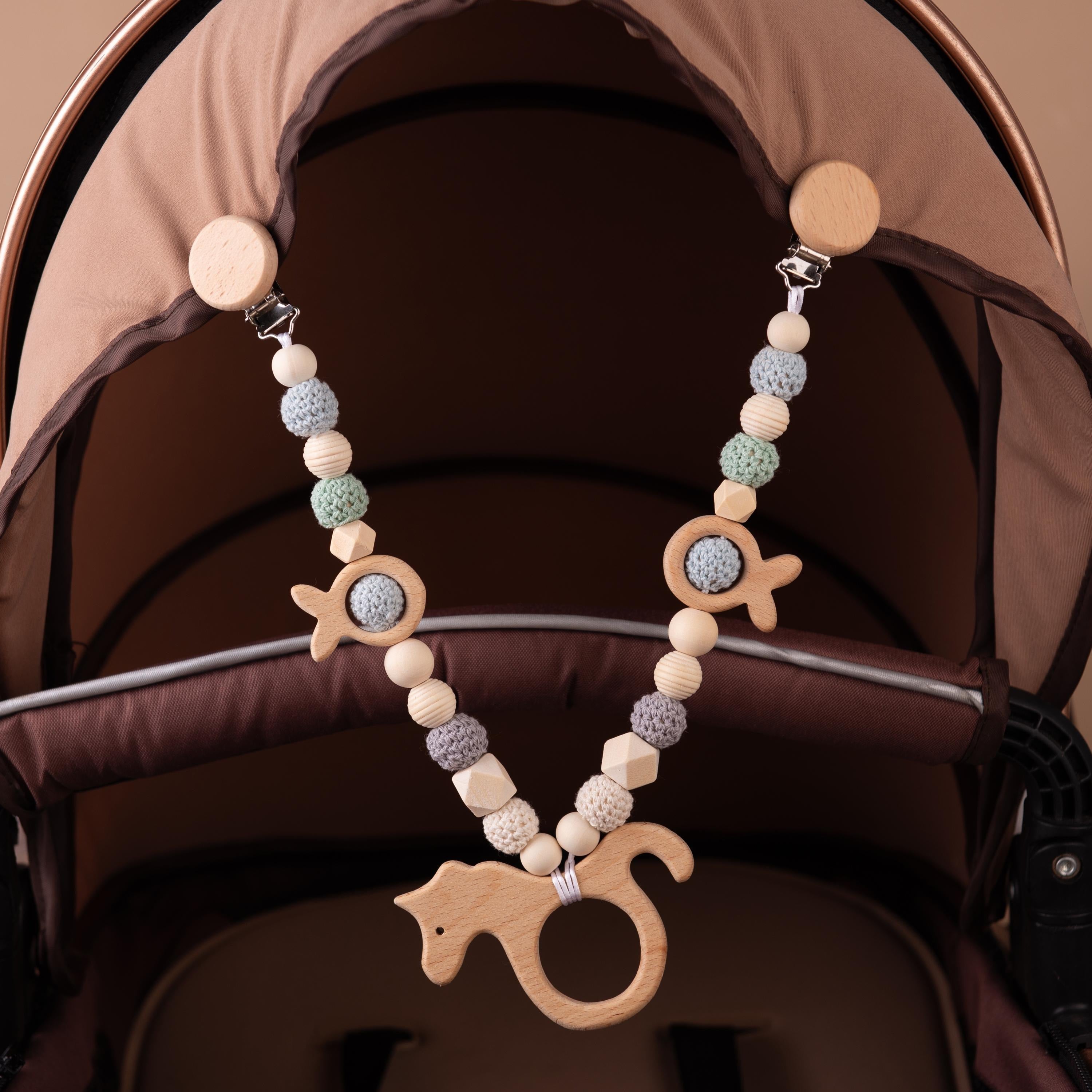 Handmade Gifts for Baby Boy and Girl, Stroller Chain, Baby Stroller Pendant, Pram Garland with Wooden Toy, Baby Shower Gifts, Newborn Gifts