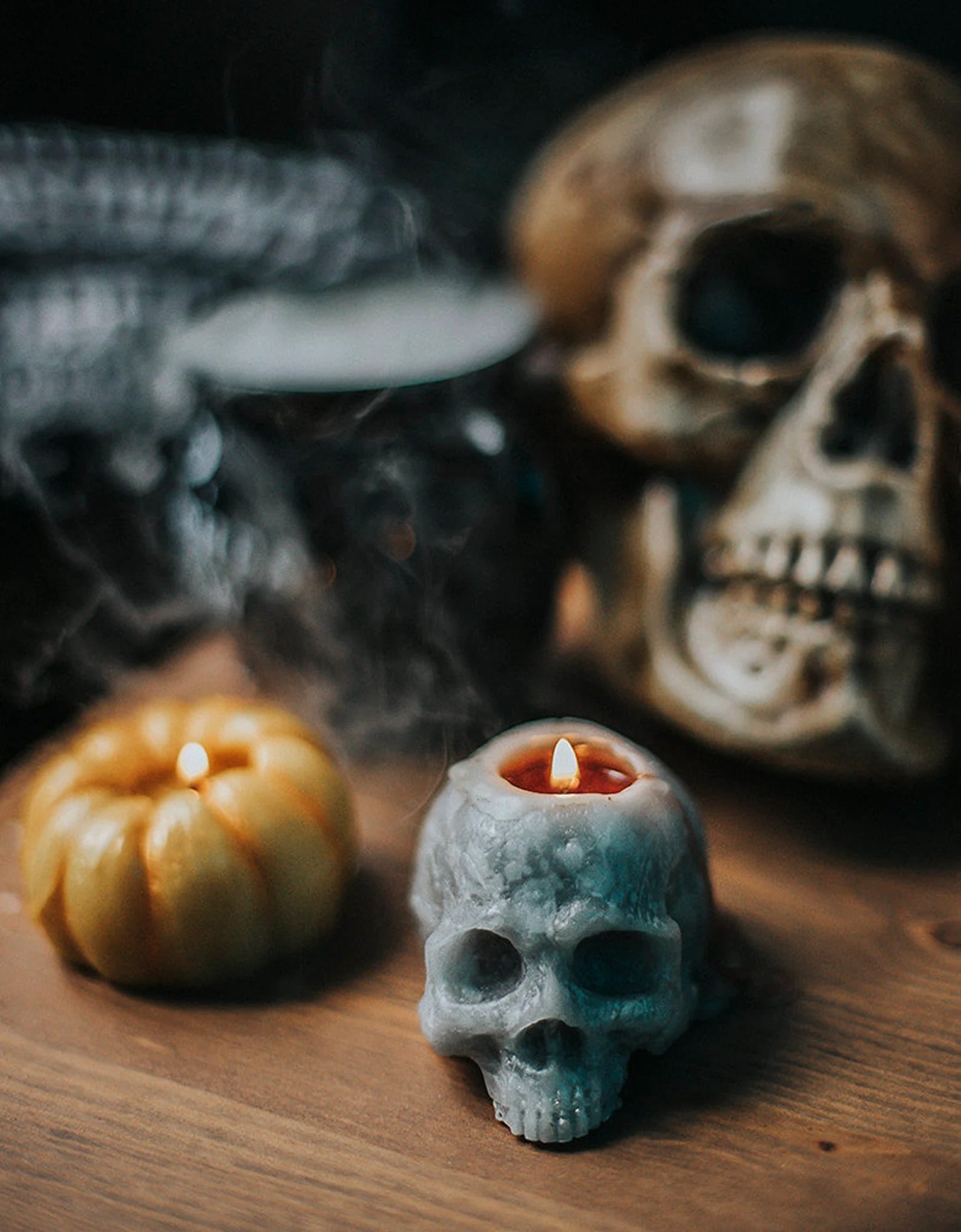 Halloween Candle Skull bleeding red witch