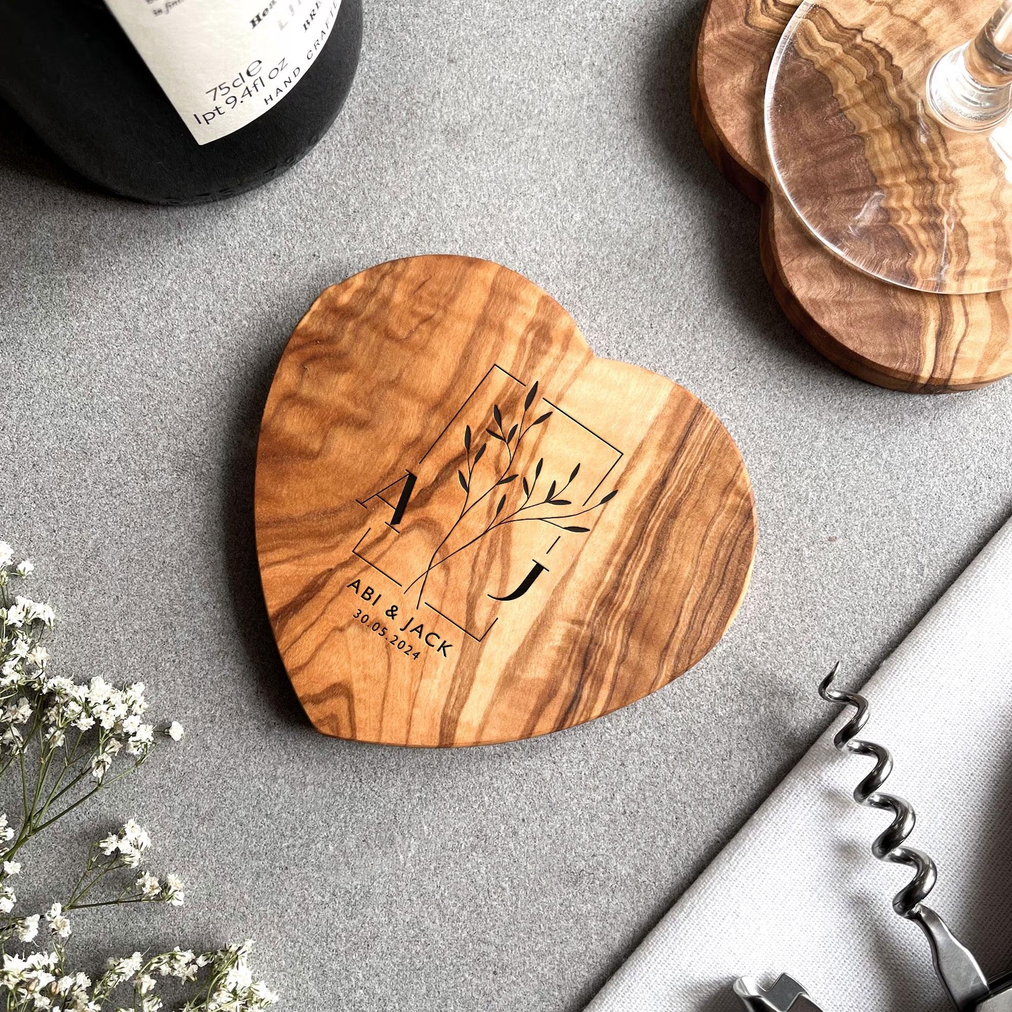 Pair of Personalised Marble & Wood Coasters and Gift Box | Personalized Wedding, Engagement, New Home or 5th Anniversary Gift