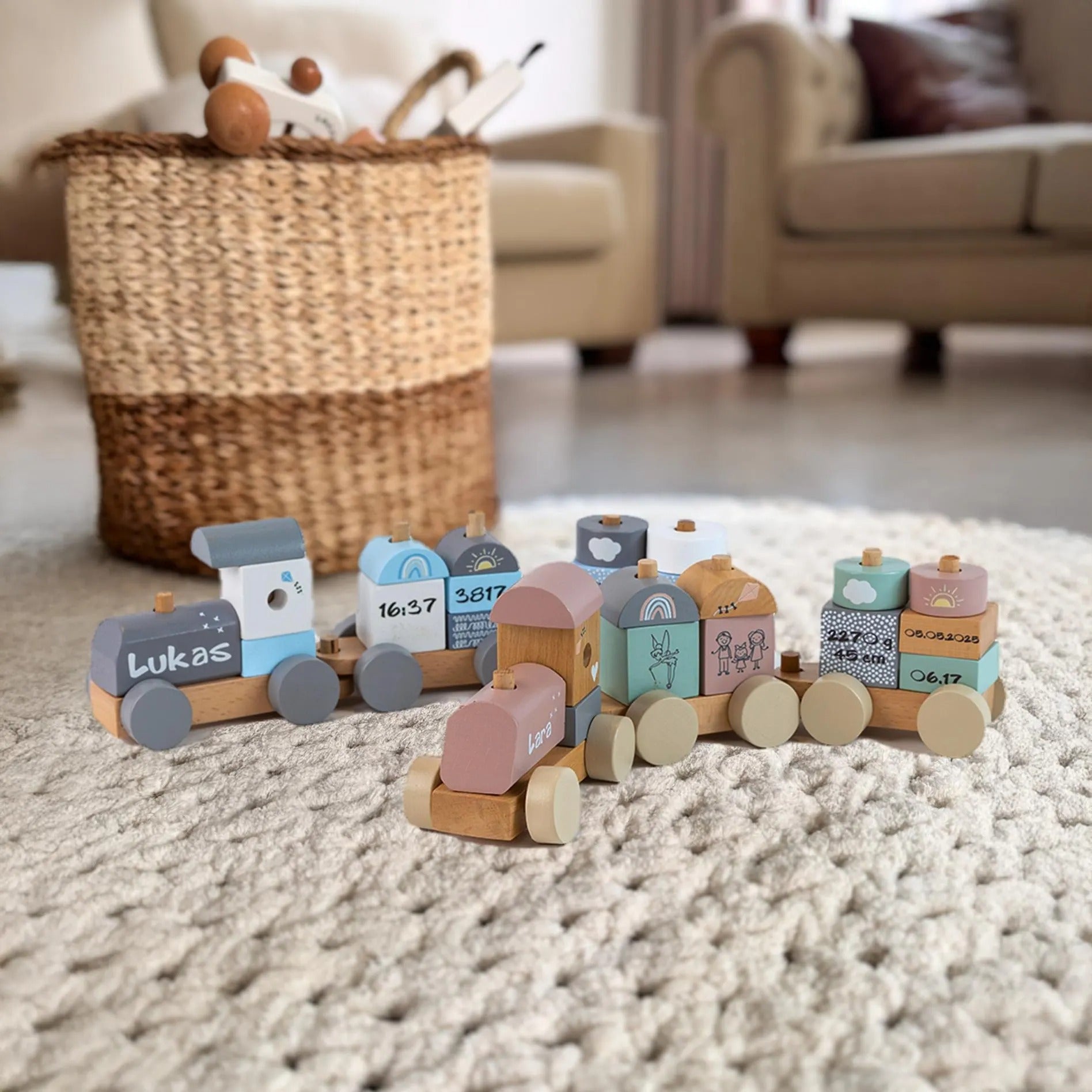 Personalized Montessori Wooden Train: Eco-Friendly Baby Keepsake