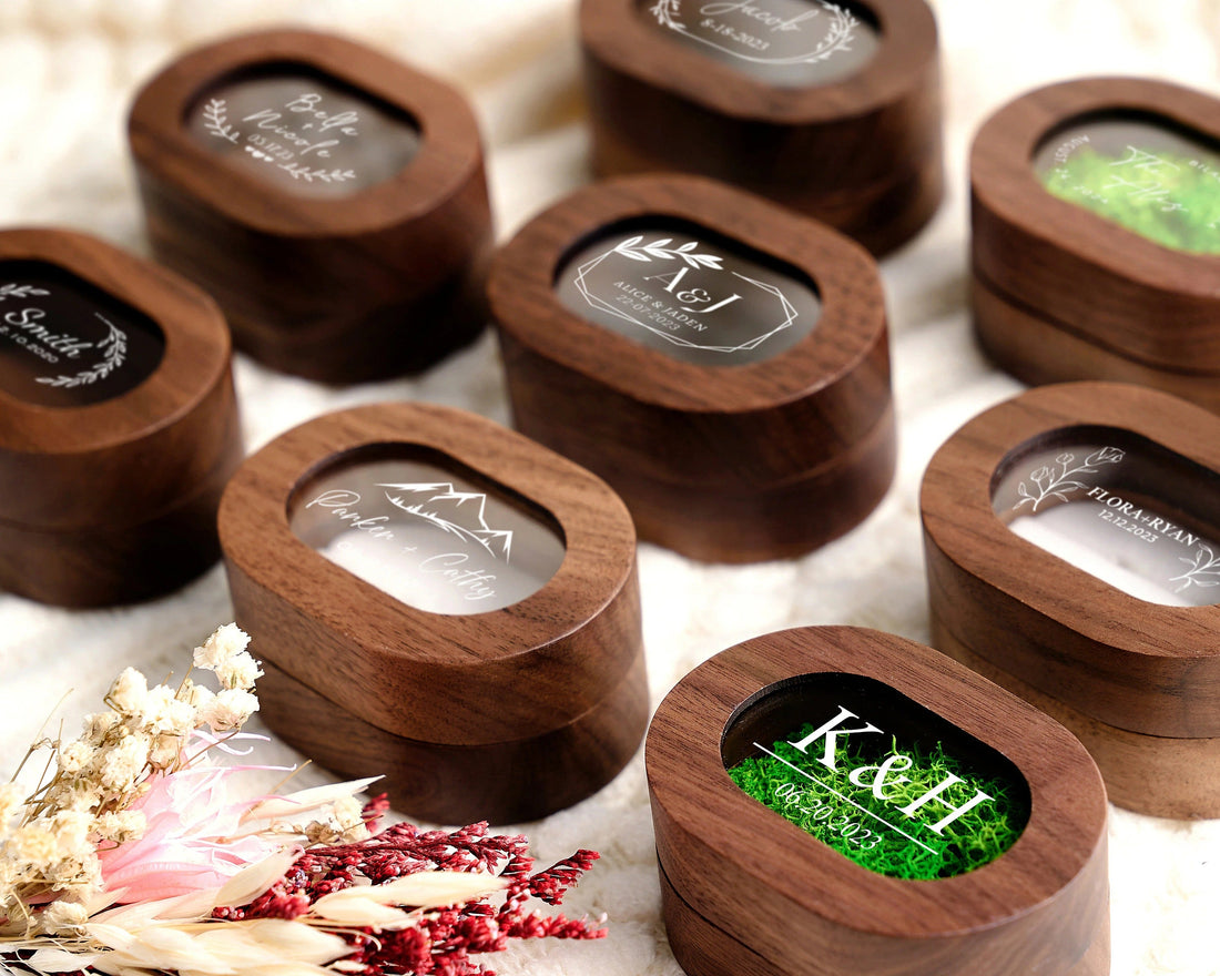 Custom Wooden Wedding Ceremony Ring Box, Clear Acrylic Cover, Personalized Engraved Engagement Proposal Holder, Bridal Gift For Her