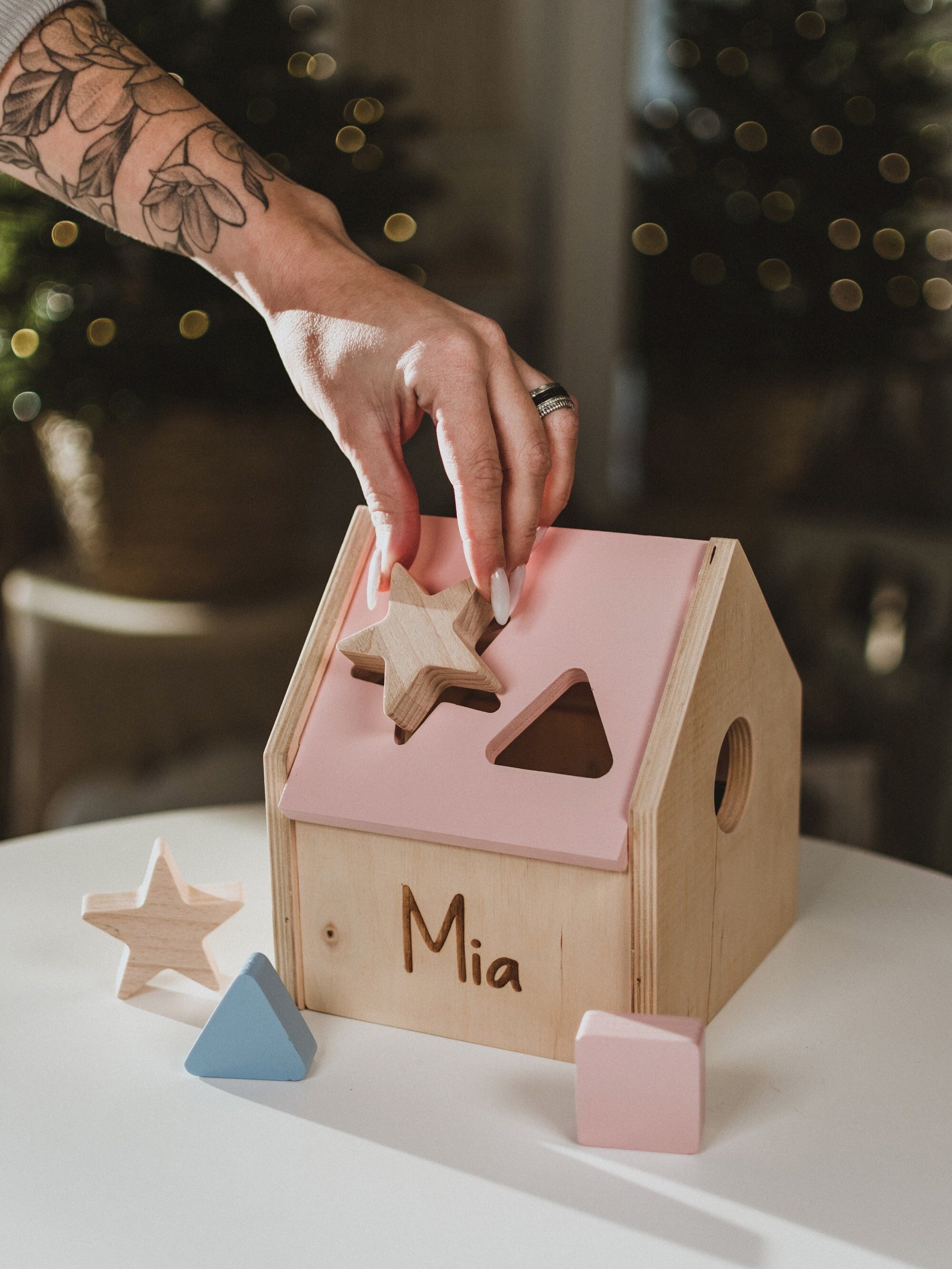 Personalized Wooden Shape Sorter Developmental Toy For Baby Shower Cute Gift Newborn Puzzle Box For Toddler Custom 1st Birthday Present