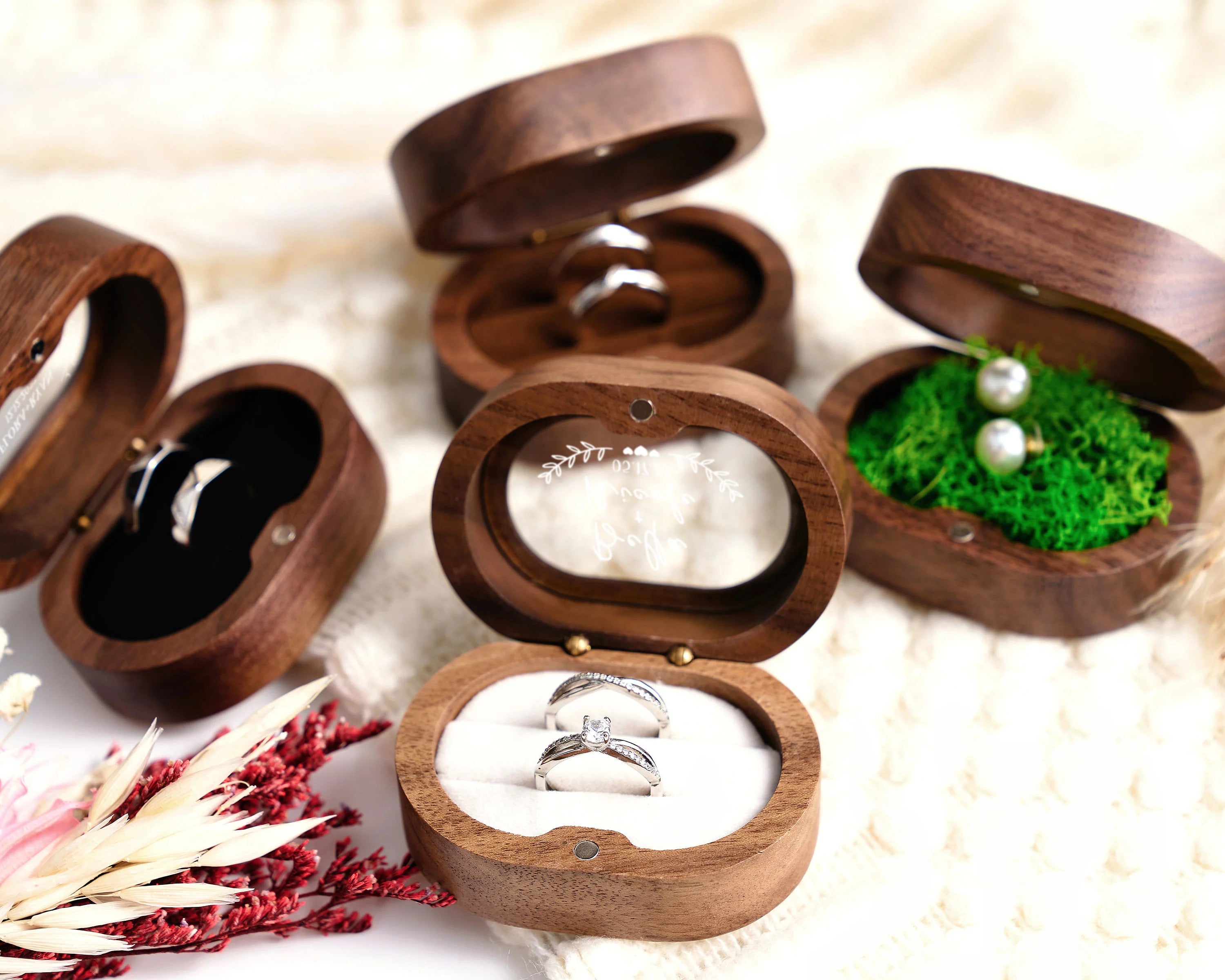 Custom Wooden Wedding Ceremony Ring Box, Clear Acrylic Cover, Personalized Engraved Engagement Proposal Holder, Bridal Gift For Her