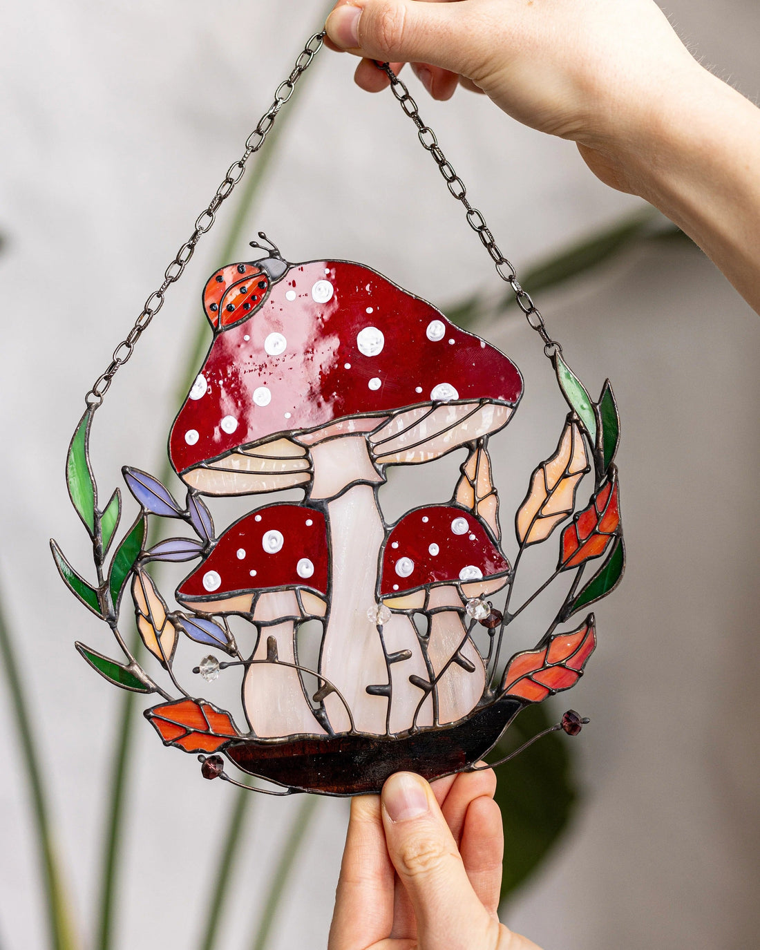 Stained Glass Fly Agaric Suncatcher: Cottagecore Mushroom Window Decor