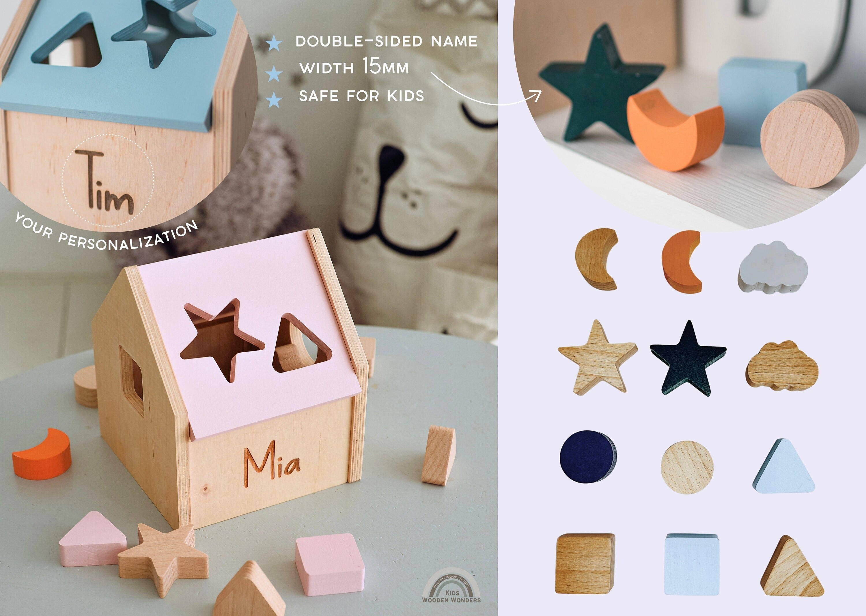 Personalized Wooden Shape Sorter Developmental Toy For Baby Shower Cute Gift Newborn Puzzle Box For Toddler Custom 1st Birthday Present