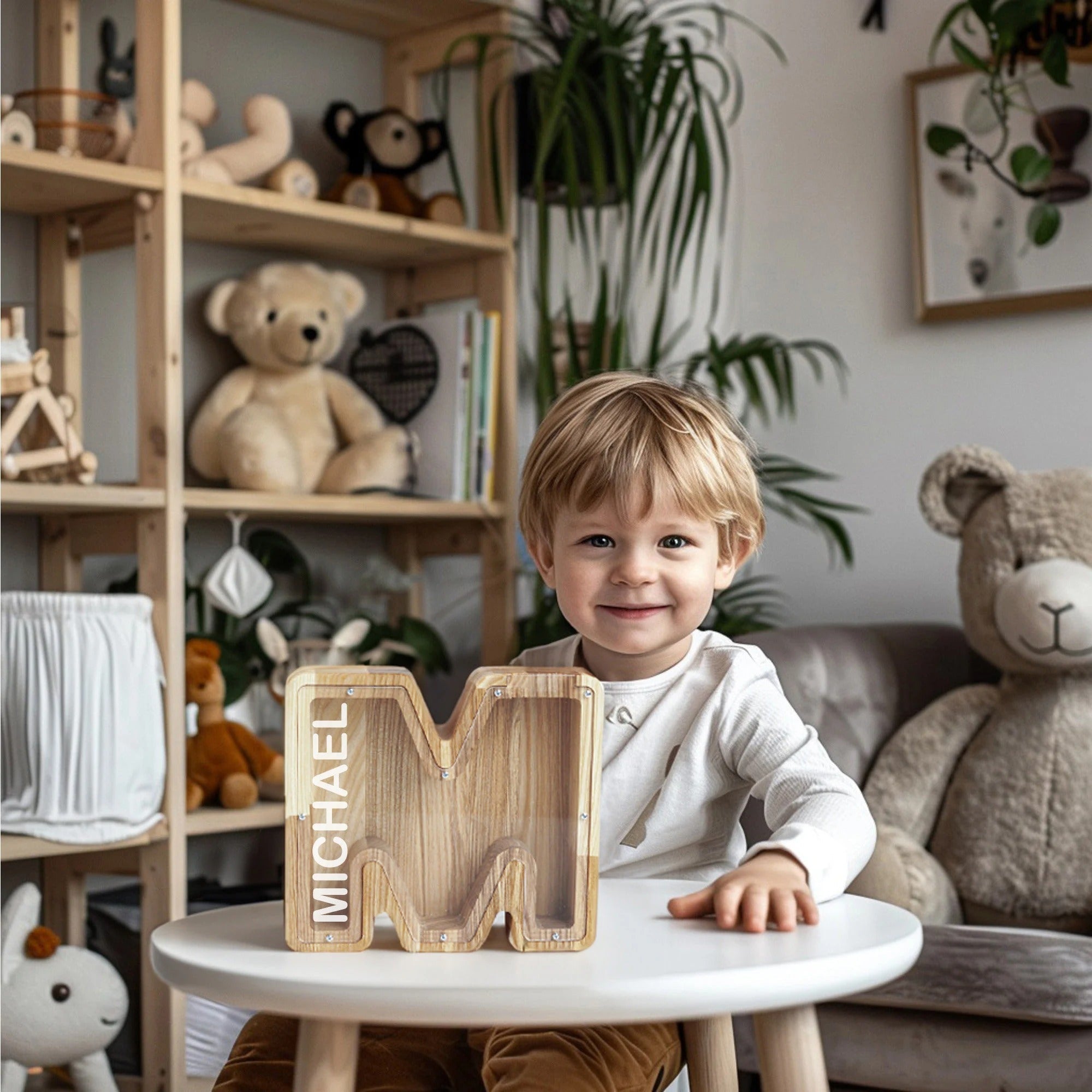 Personalized Letter Piggy Bank For Kids, Custom Money Box for Birthday Gift, Name Engraved Coin Jar, Cute Wooden Savings Holder For Toddler
