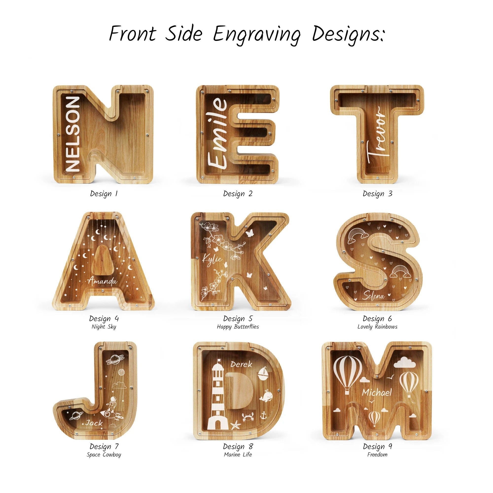 Personalized Letter Piggy Bank For Kids, Custom Money Box for Birthday Gift, Name Engraved Coin Jar, Cute Wooden Savings Holder For Toddler