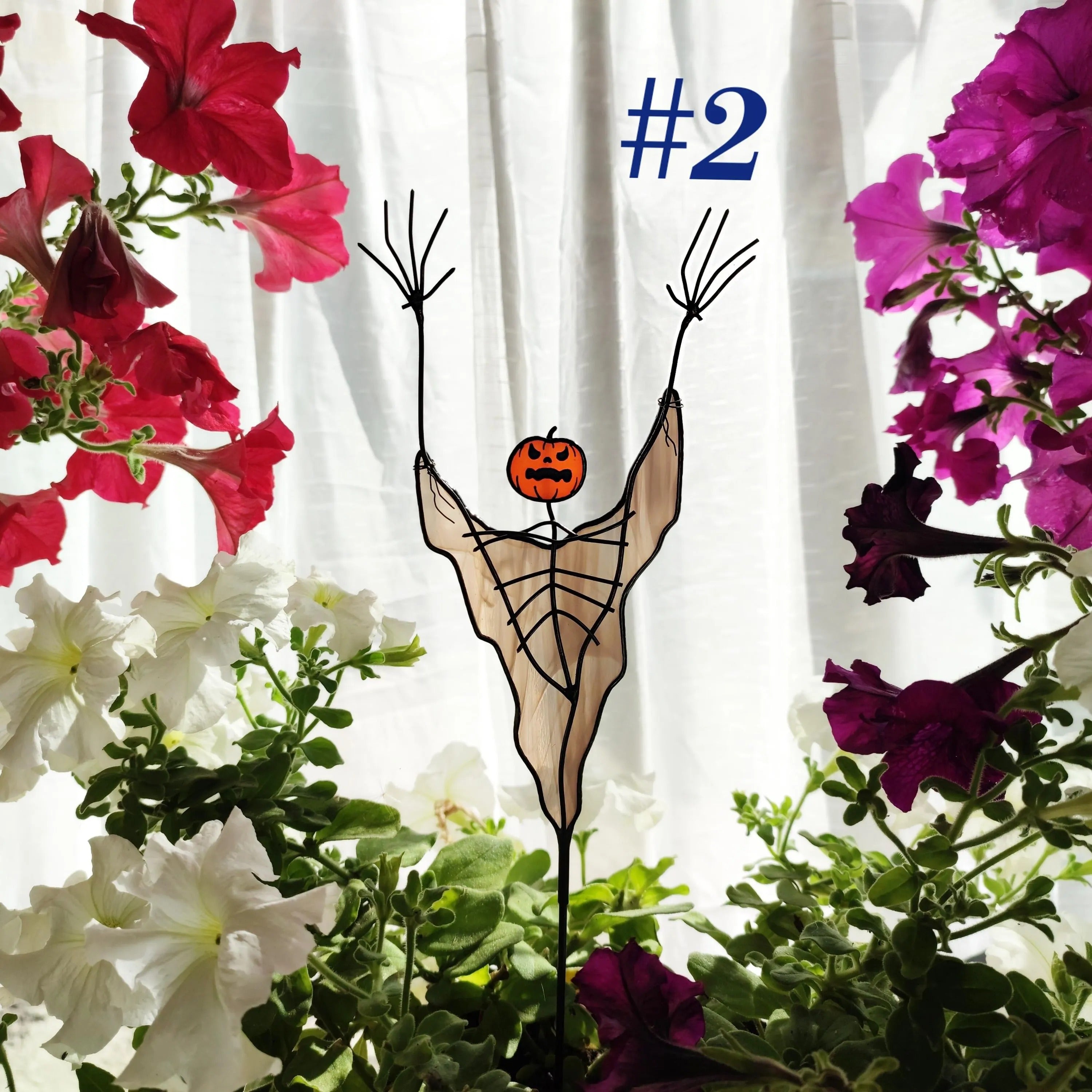 Stained Glass Scarecrow with Pumpkin Head Plant Stake Halloween Decor. Spooky Garden Decoration for Halloween Display. Unique Halloween Gift