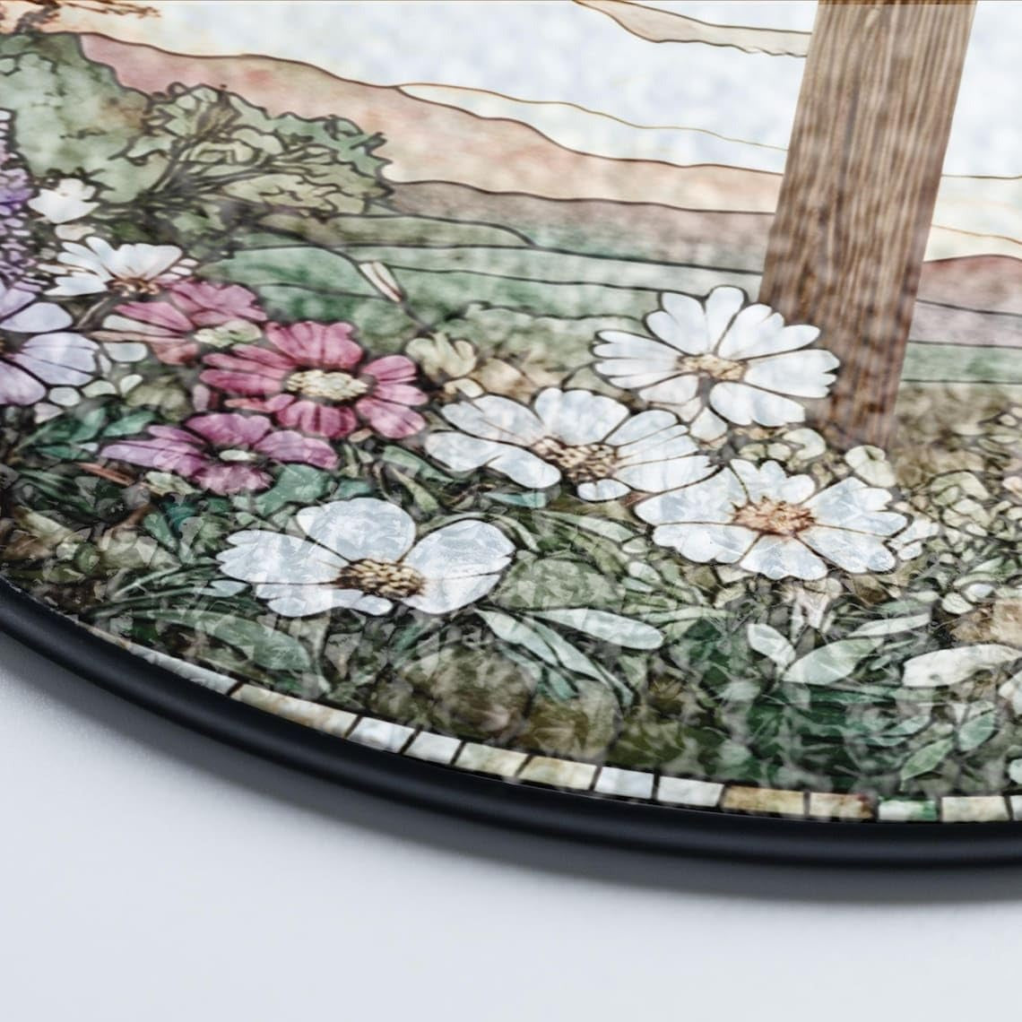 Cross and Wildflowers Stained Glass Suncatcher, Christian Glass Windows Hanging