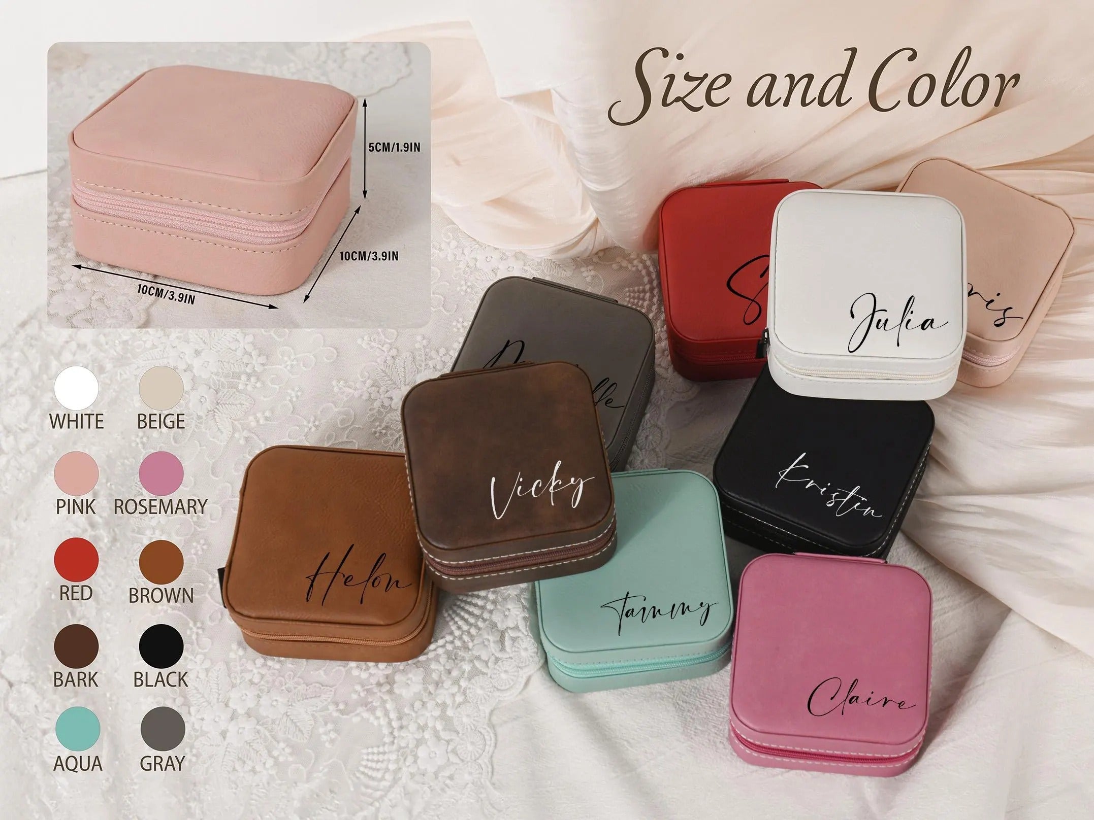 Engraved Leather Jewelry box,Bridesmaid Jewelry box,Personalized travel jewelry box,Leather Jewelry Travel Box,Travel Jewelry Case with Name