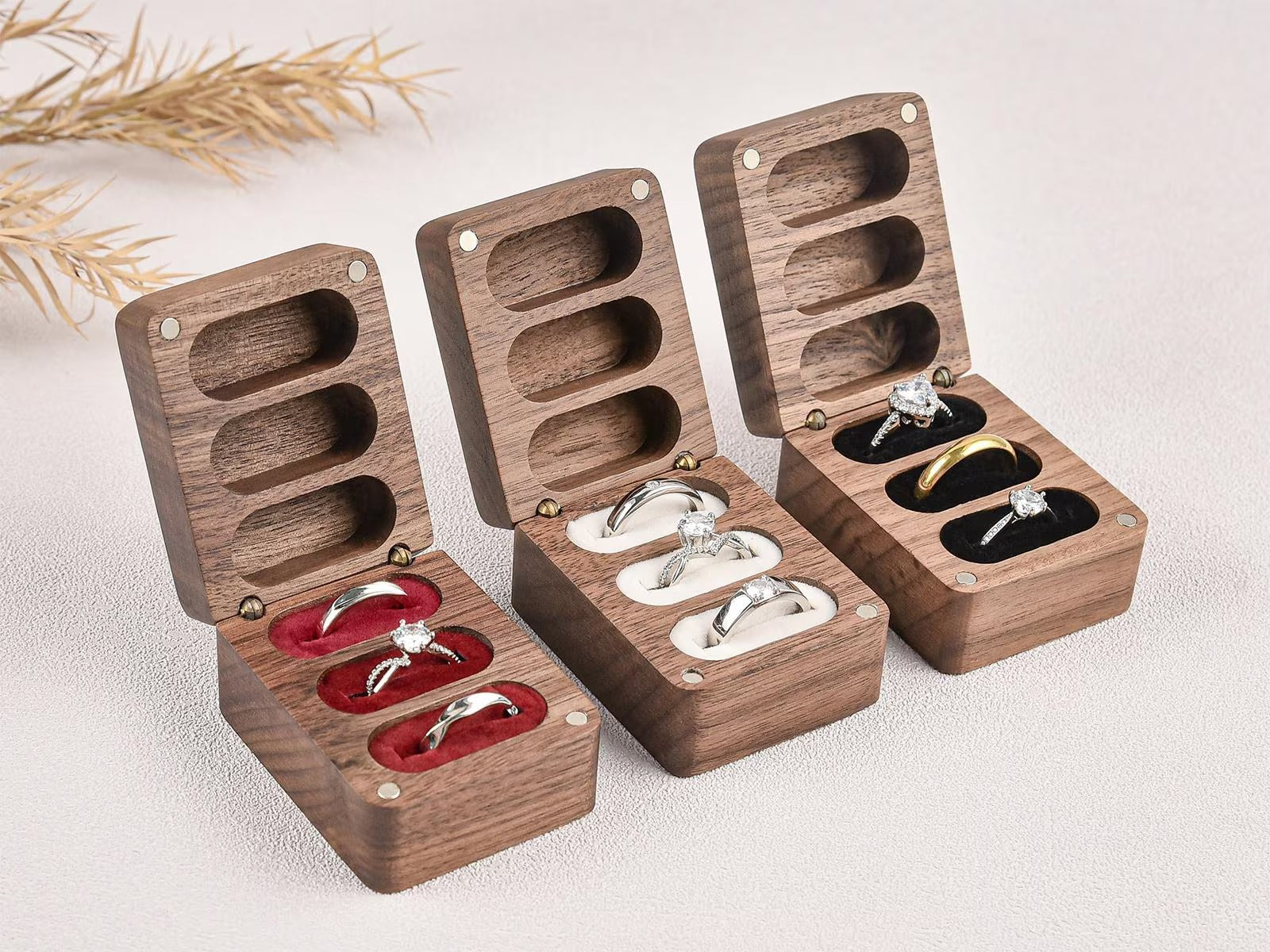 Custom Wooden Ring Box for Wedding Ceremony,Personalized Engraved Engagement Ring Box, 3 Ring Bearer Box,Anniversary,Proposal Ring Holder