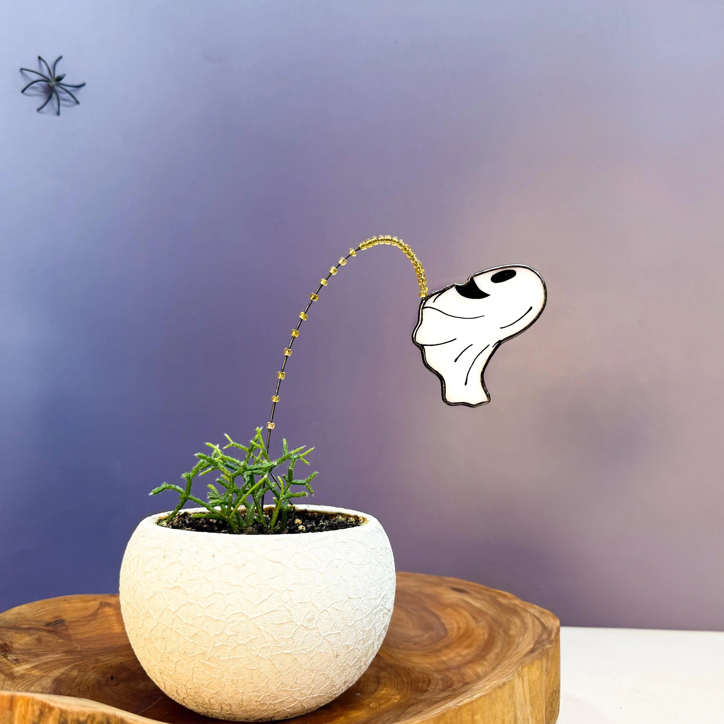 Whimsical Peeing Ghost Plant Stake. Handmade Stained Glass Halloween Decor for Indoor Plants, Gardens or Spooky Fall Gifts.