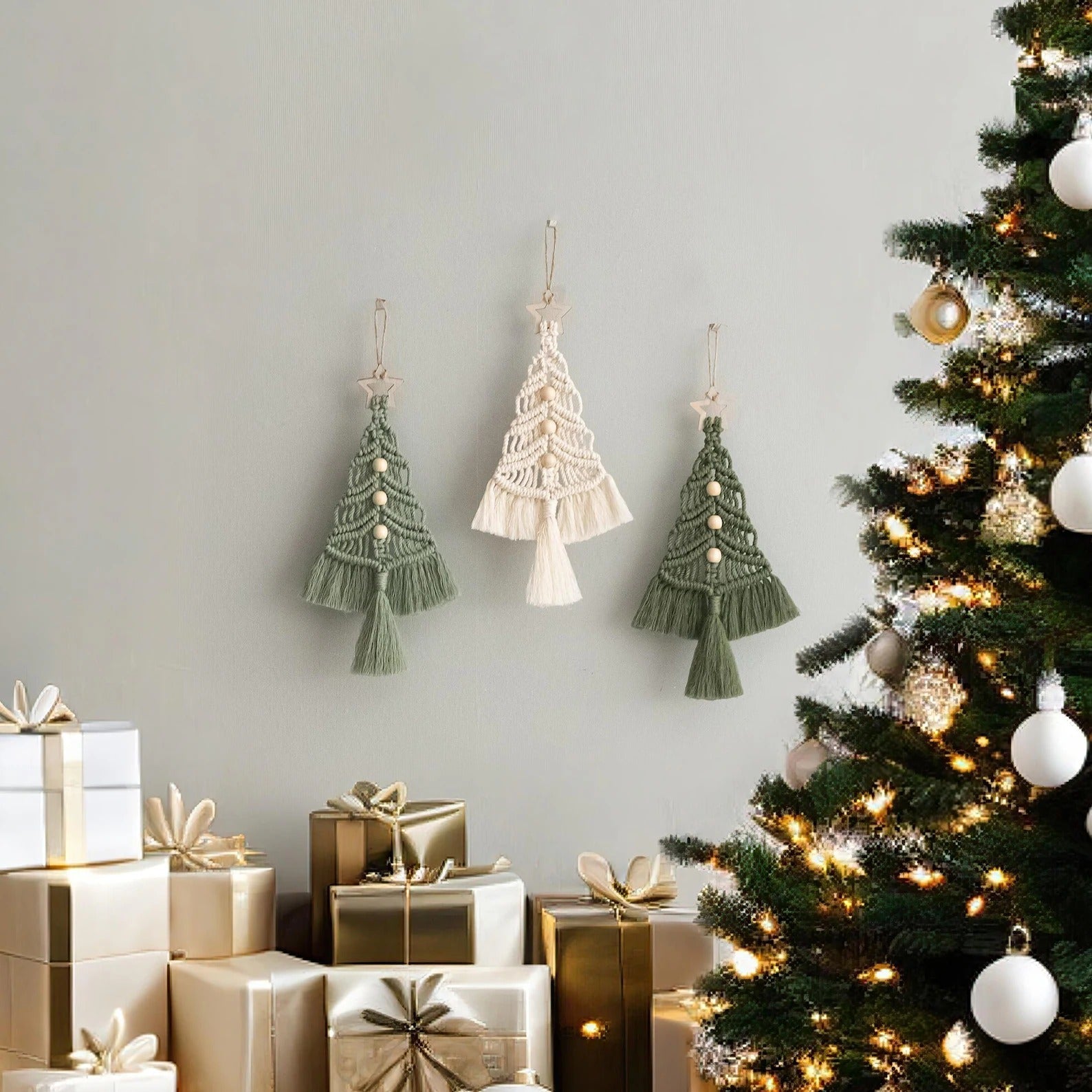 Christmas Tree Macrame, Mantel Decor, Xmas Decoration, Handmade Gift, Macrame Wall Hanging, Holiday Tree, Christmas Farmhouse X19