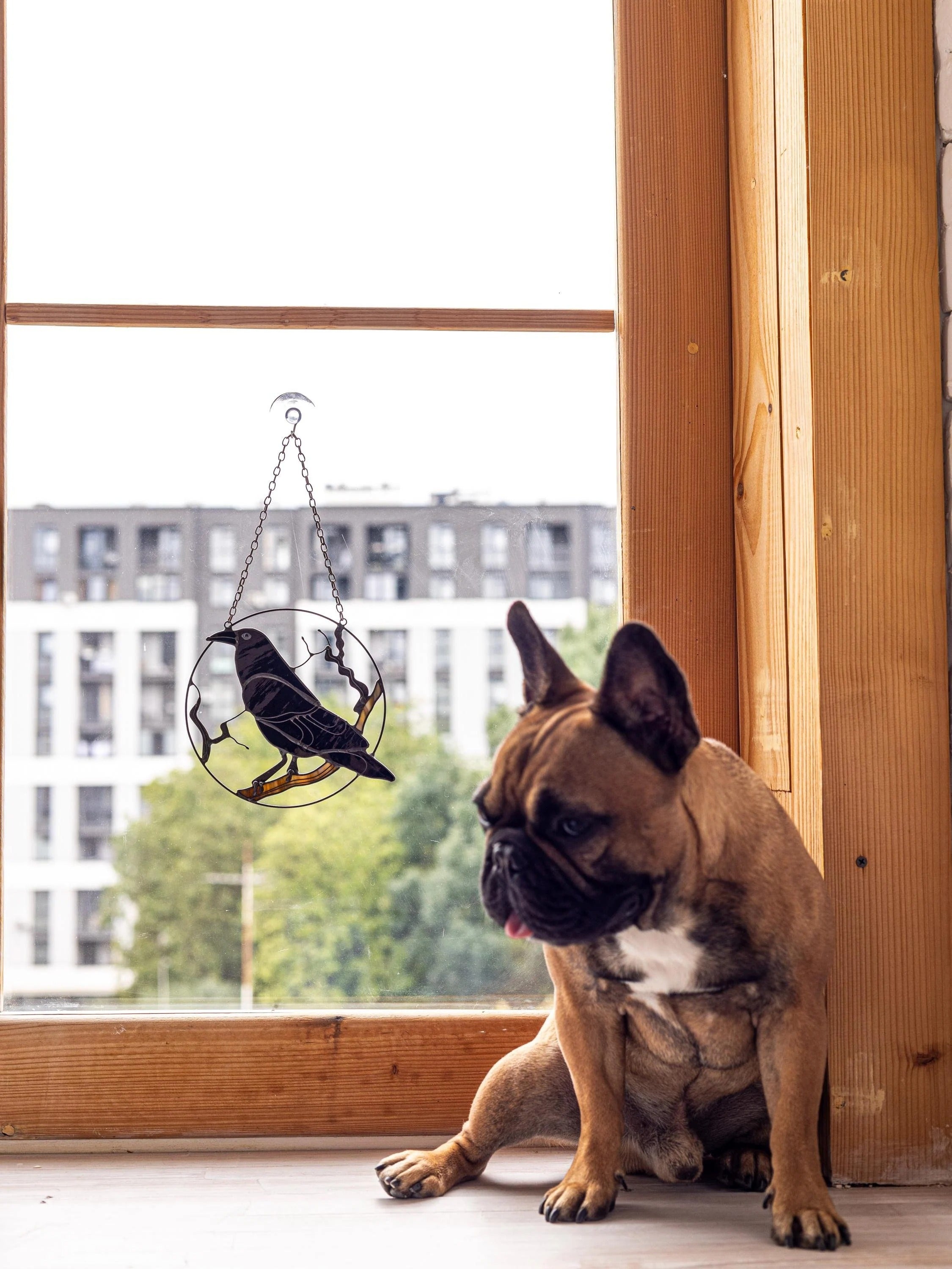 Stained Glass Black Raven Suncatcher: Gothic Window Hanging Art
