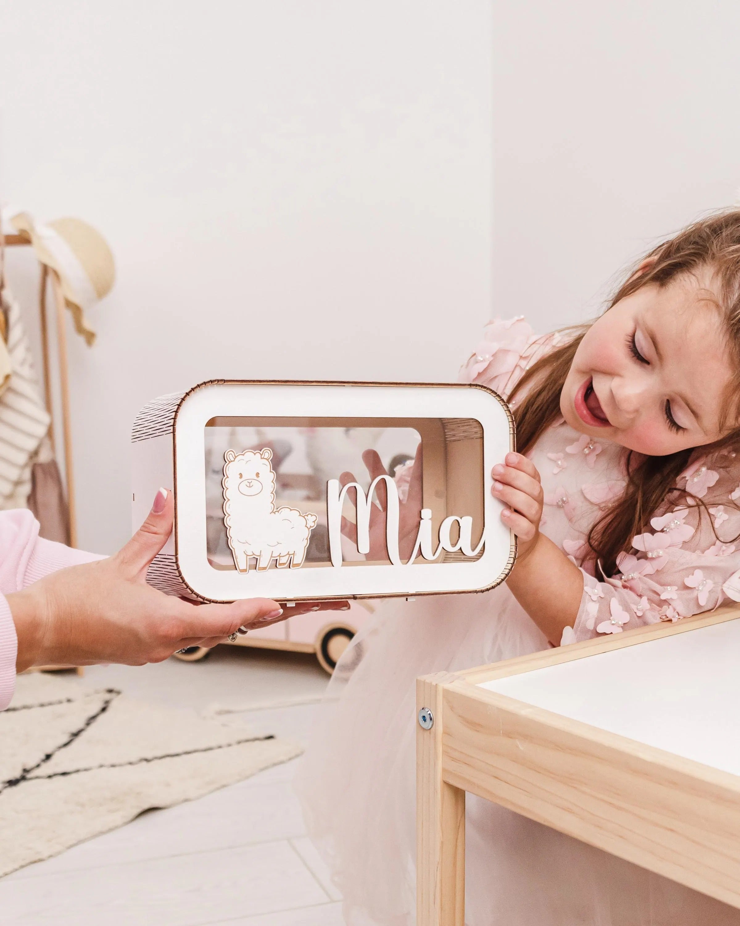 Personalized Piggy Bank for Girl, Kids Money Box with Name, Baby Girl Gift, Saving Cute Box, Wooden Piggy Bank For Child