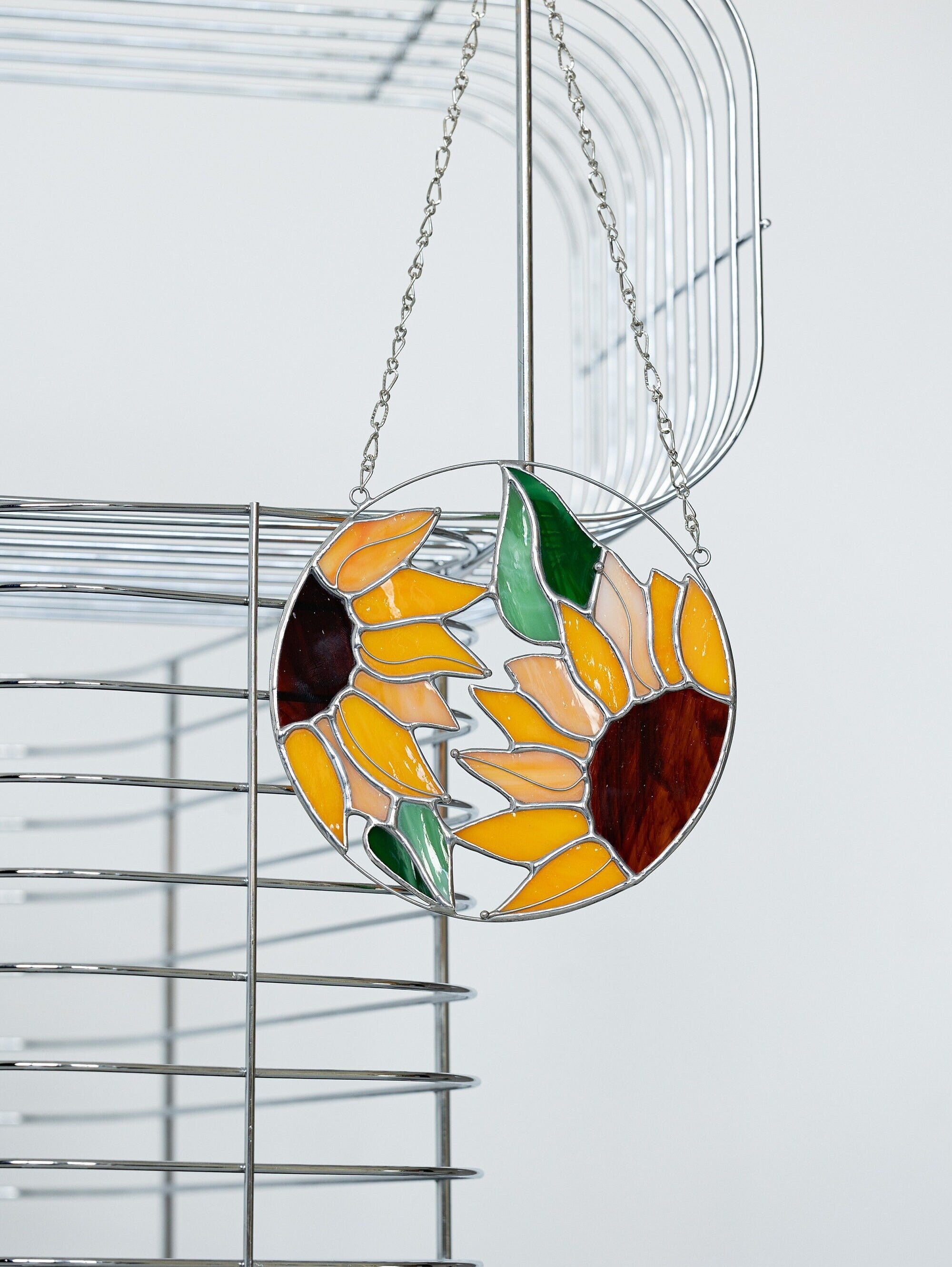 Stained Glass Sunflower Suncatcher: Window Hanging Art