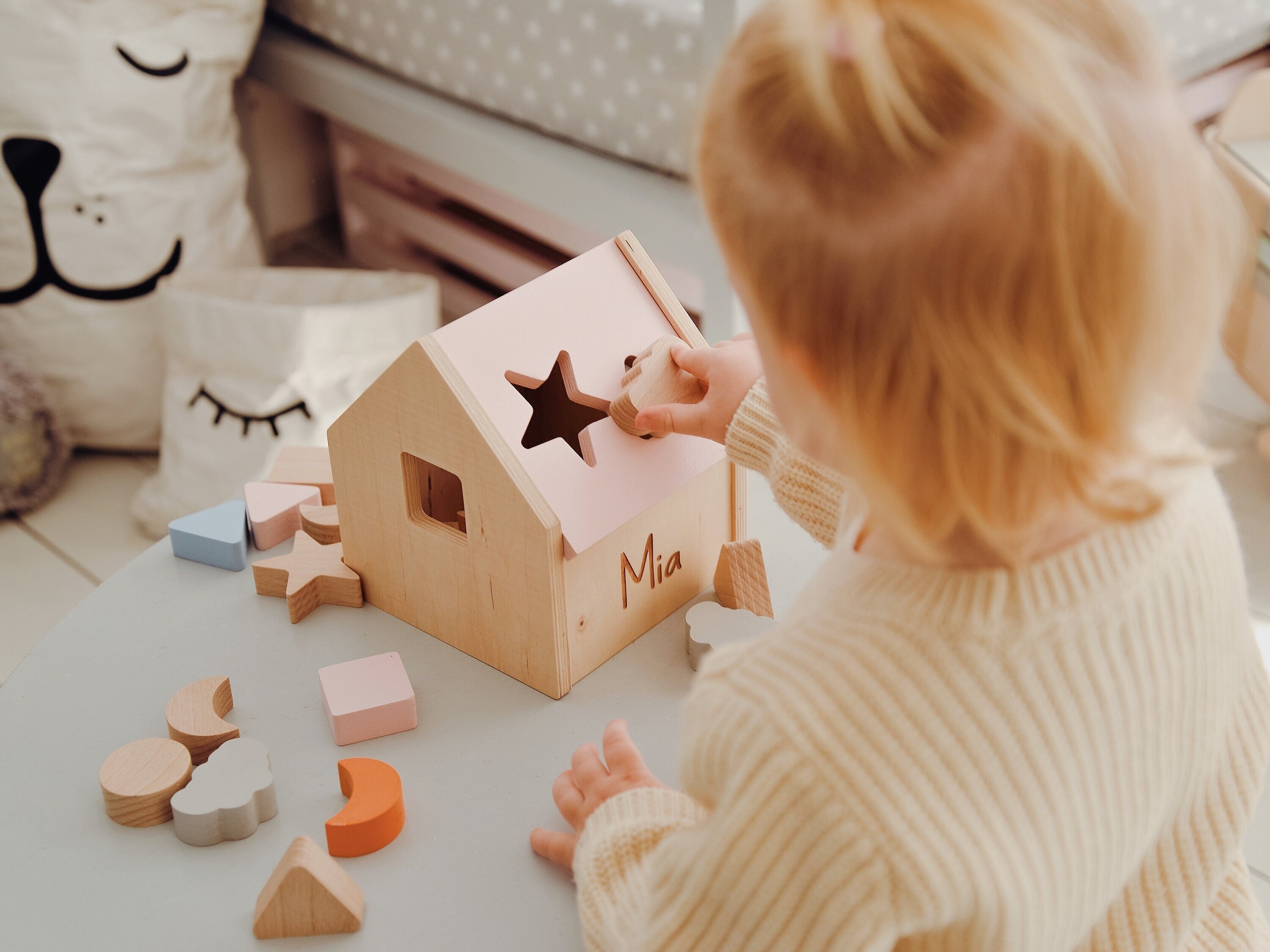 Personalized Wooden Shape Sorter Developmental Toy For Baby Shower Cute Gift Newborn Puzzle Box For Toddler Custom 1st Birthday Present