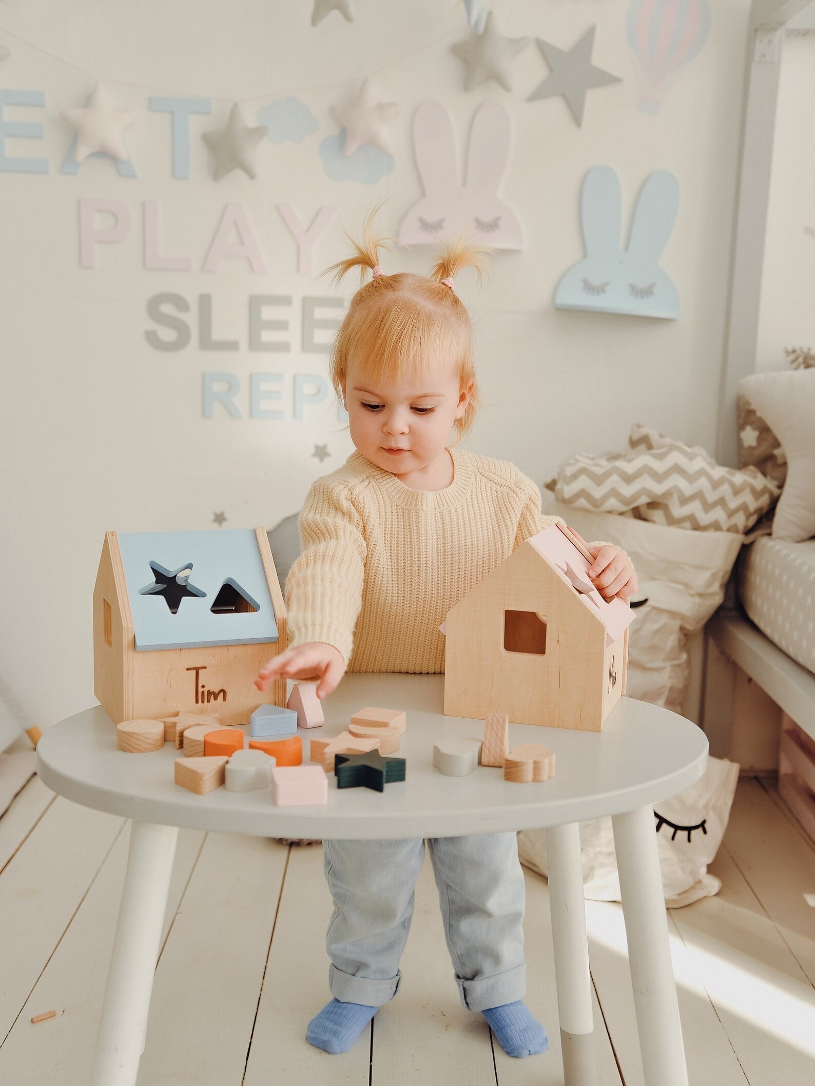 Personalized Wooden Shape Sorter Developmental Toy For Baby Shower Cute Gift Newborn Puzzle Box For Toddler Custom 1st Birthday Present