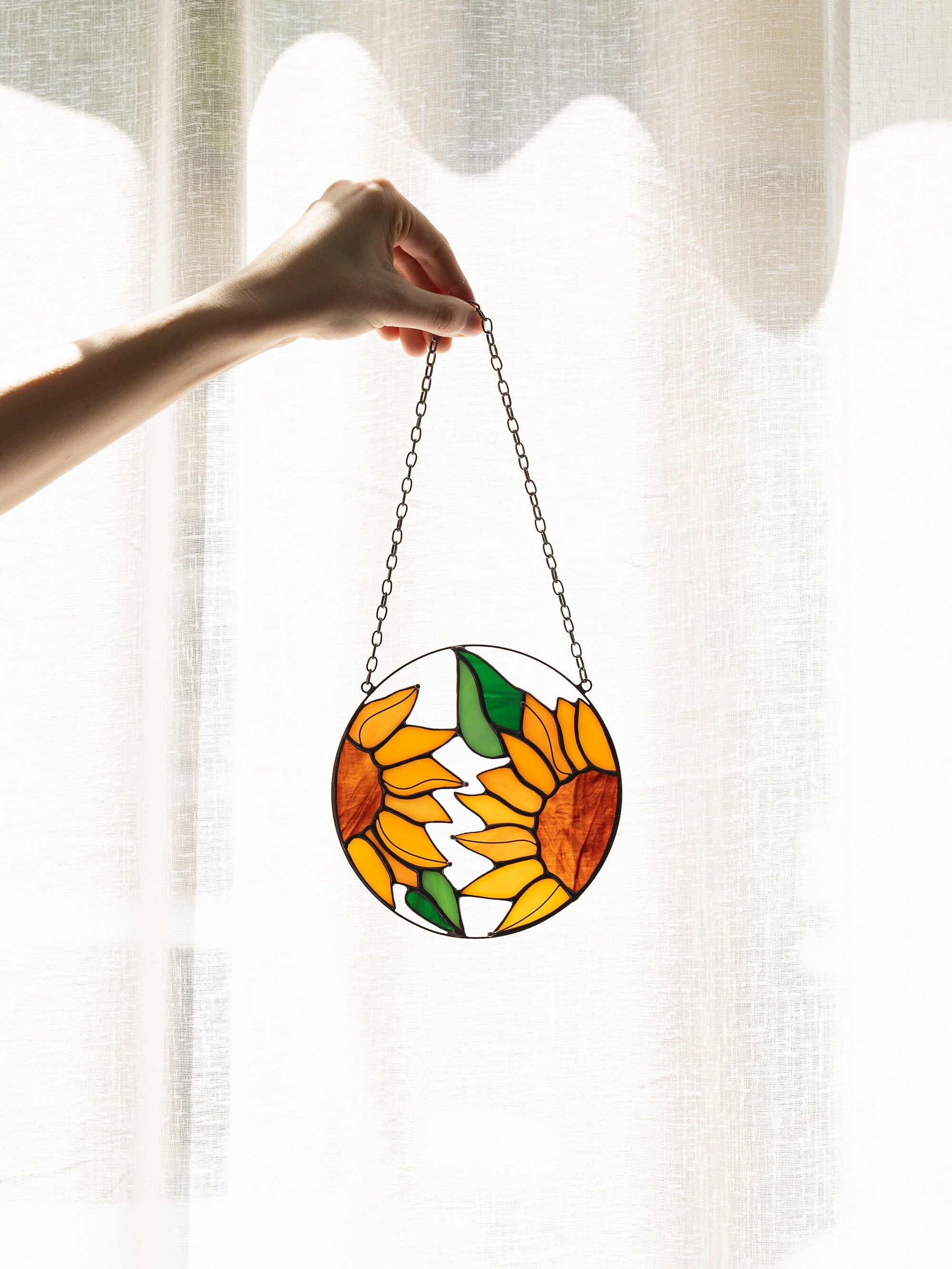Stained Glass Sunflower Suncatcher: Window Hanging Art