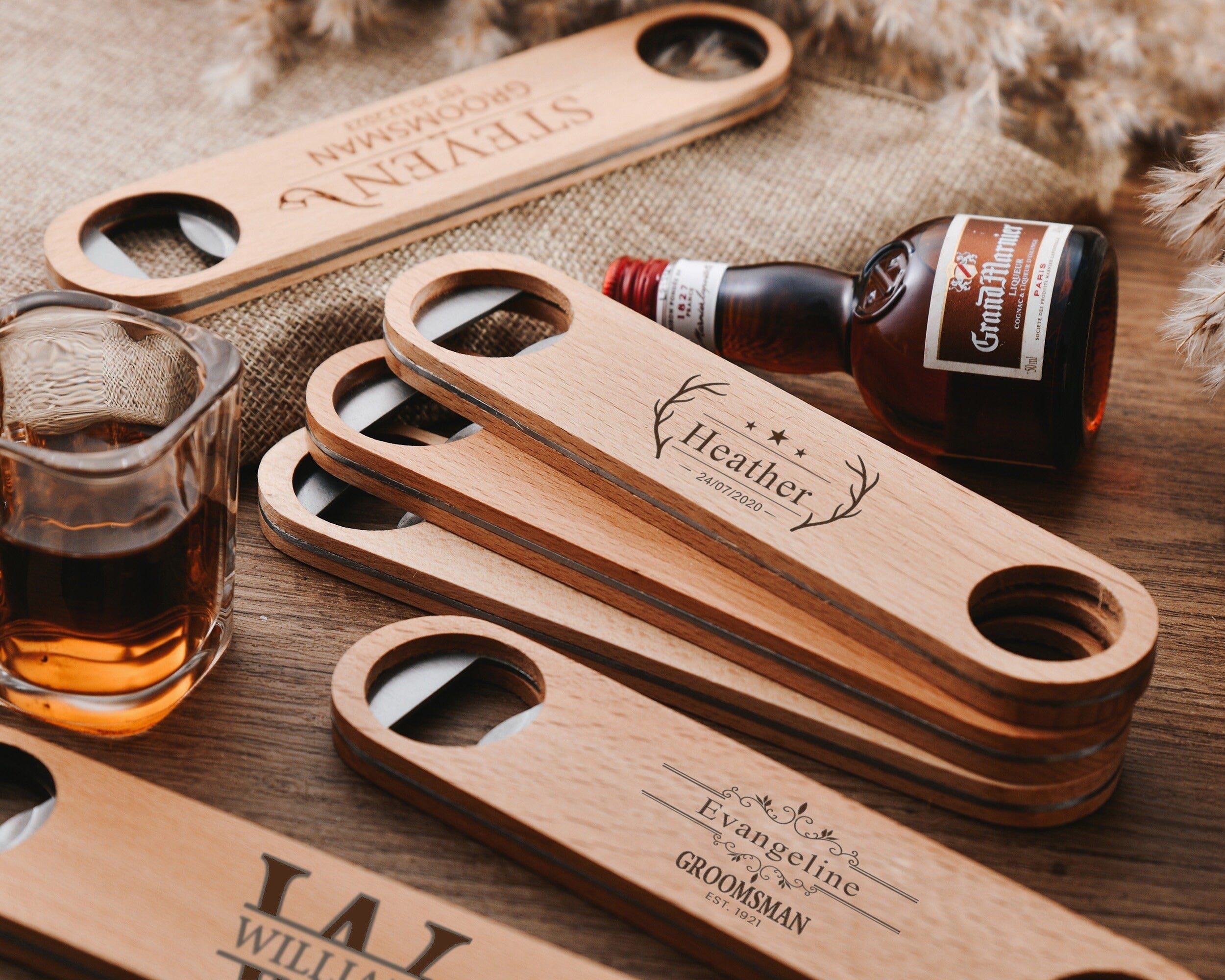 Unique Engraved Flat Bar Style Speed Bottle Opener, Groomsmen Proposal, Customizable Wooden Bottle Opener