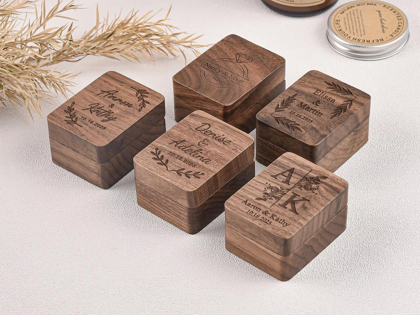 Custom Wooden Ring Box for Wedding Ceremony,Personalized Engraved Engagement Ring Box, 3 Ring Bearer Box,Anniversary,Proposal Ring Holder