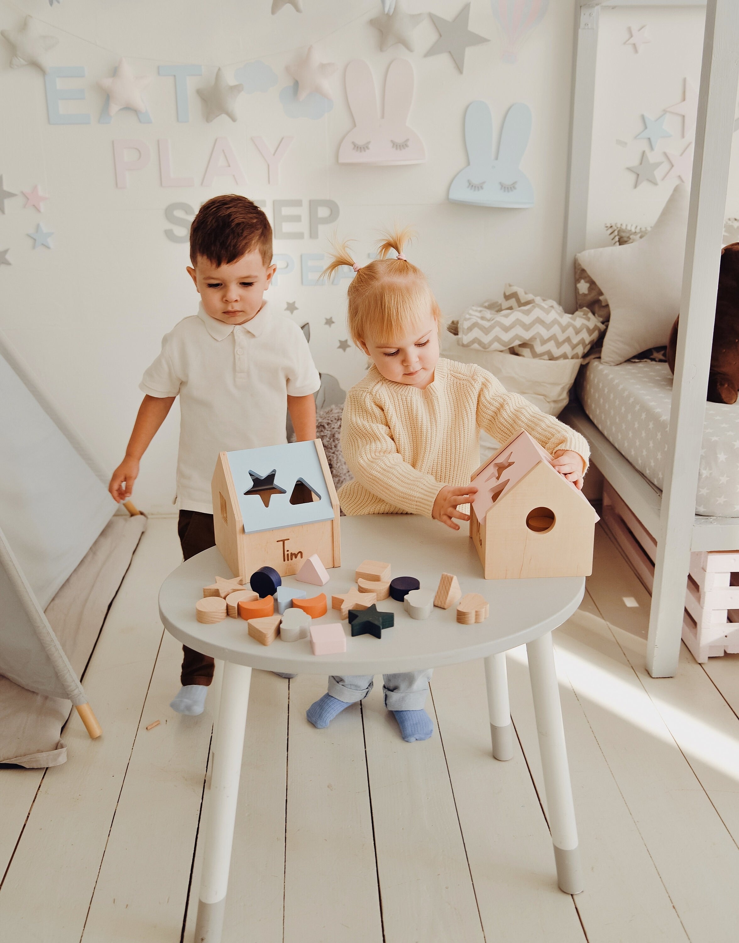 Personalized Wooden Shape Sorter Developmental Toy For Baby Shower Cute Gift Newborn Puzzle Box For Toddler Custom 1st Birthday Present